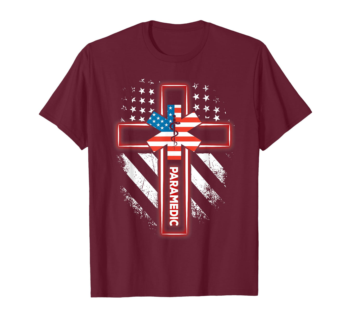 Paramedic US Flag Cross Faith Christian EMS EMT Paramedic T-Shirt