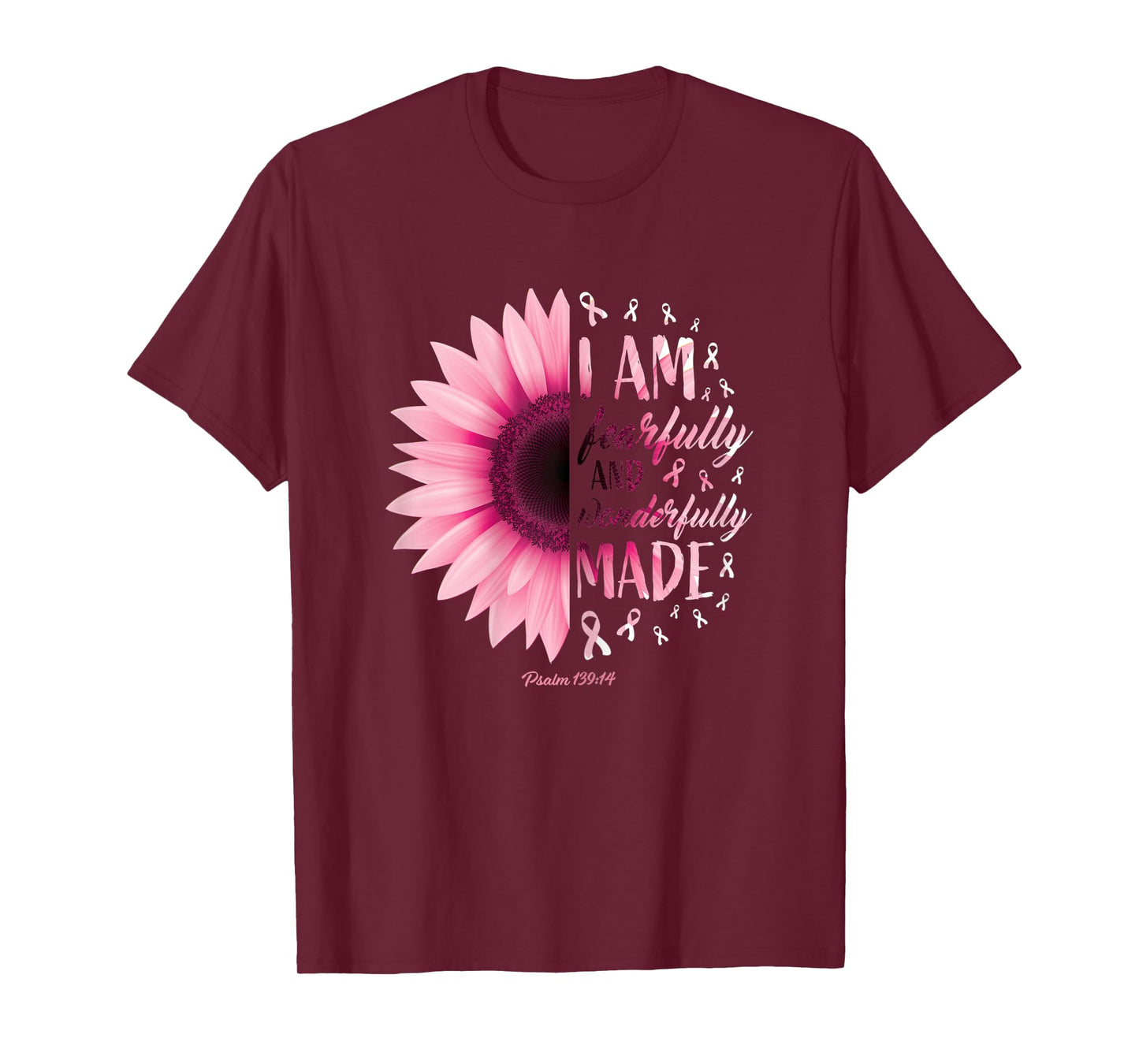 Womens Fearfully Wonderfully Made Gift Pink Breast Cancer Awareness T-Shirt