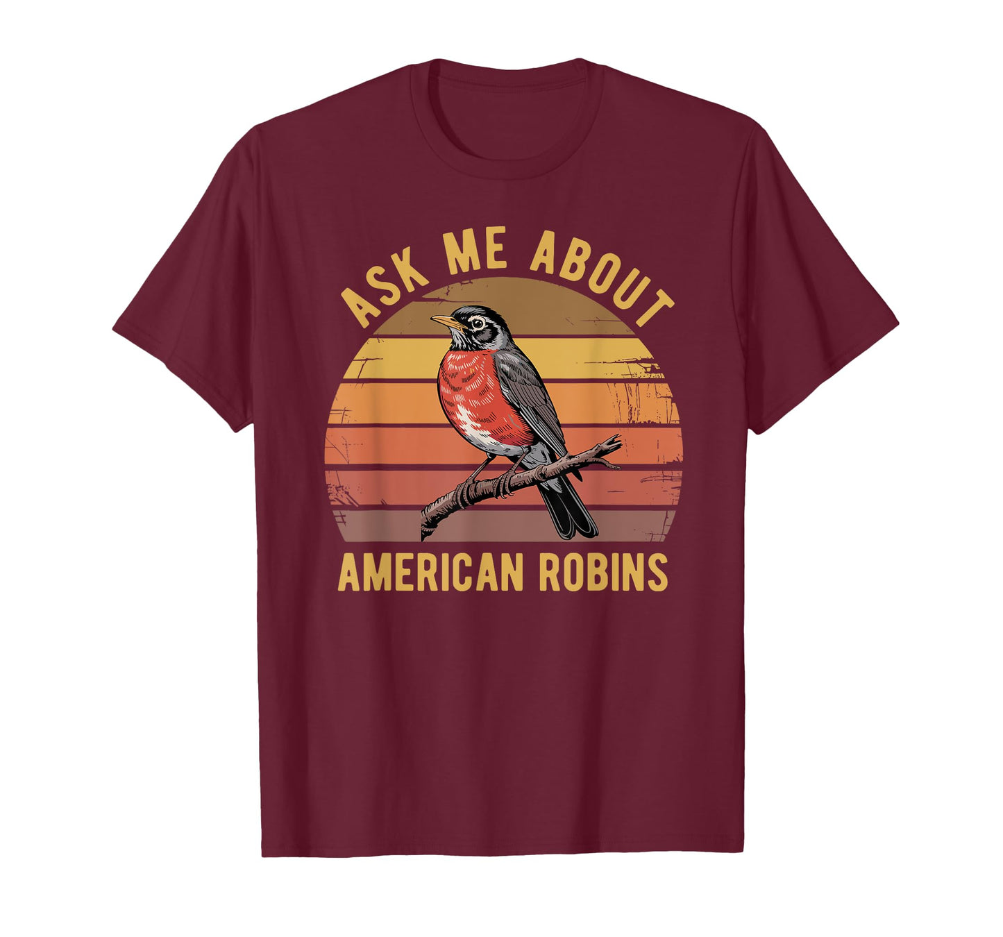American Robin Bird Watching Lover Vintage Retro Sunset T-Shirt