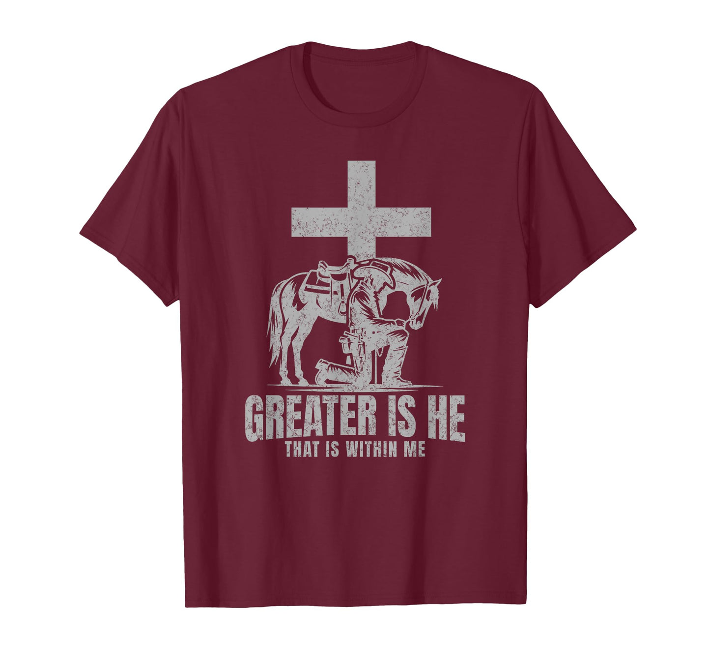 Cowboy Kneeling At Cross Greater Is He Western Jesus Faith T-Shirt