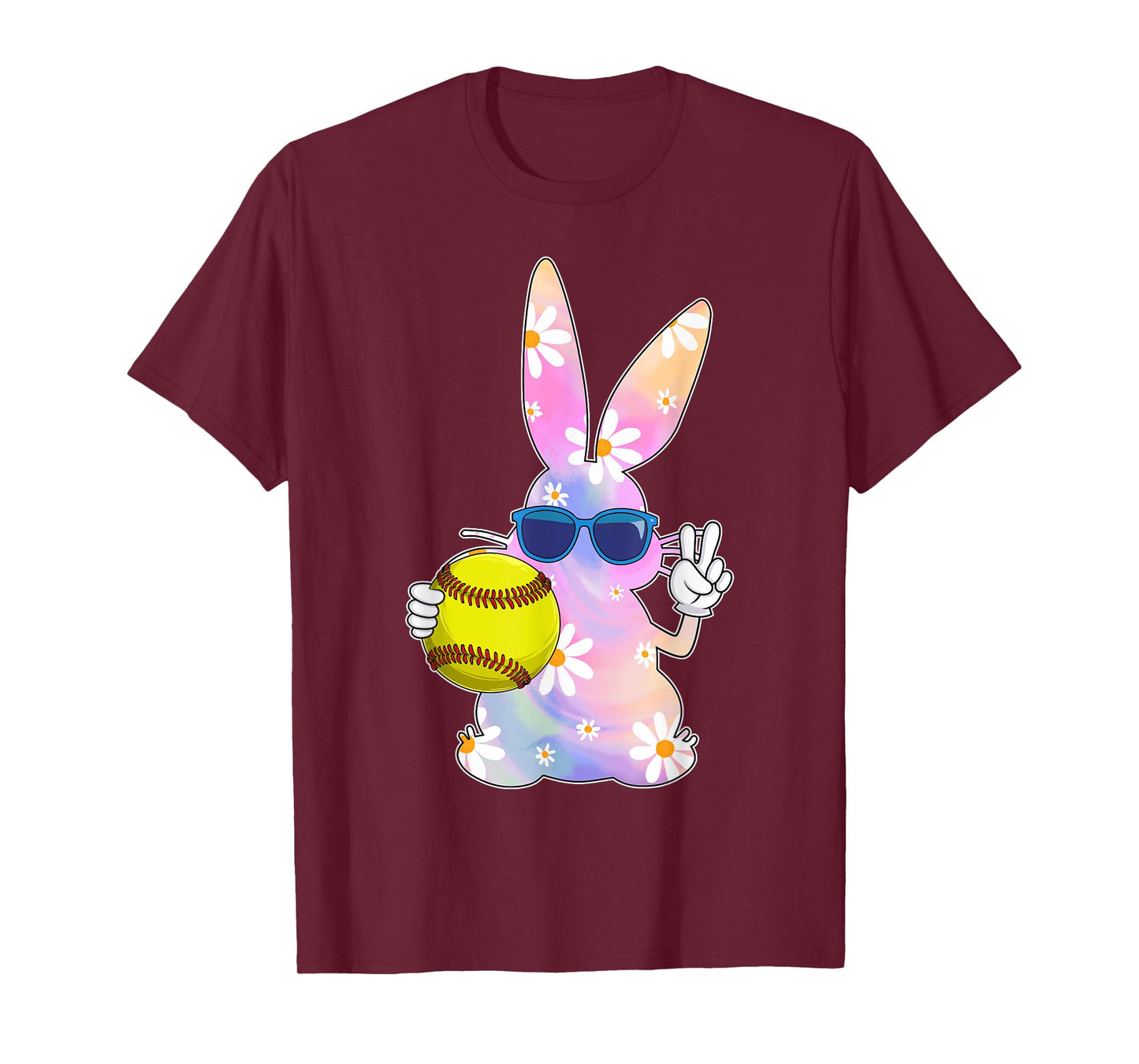 Groovy Cute Easter Bunny Softball Easter Day Men Boys Girls T-Shirt