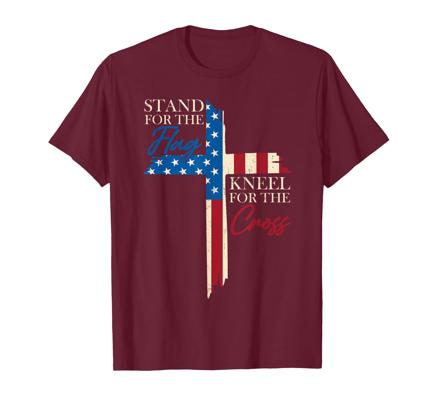 Stand For The Flag Kneel For The Cross Christian USA Flag T-Shirt