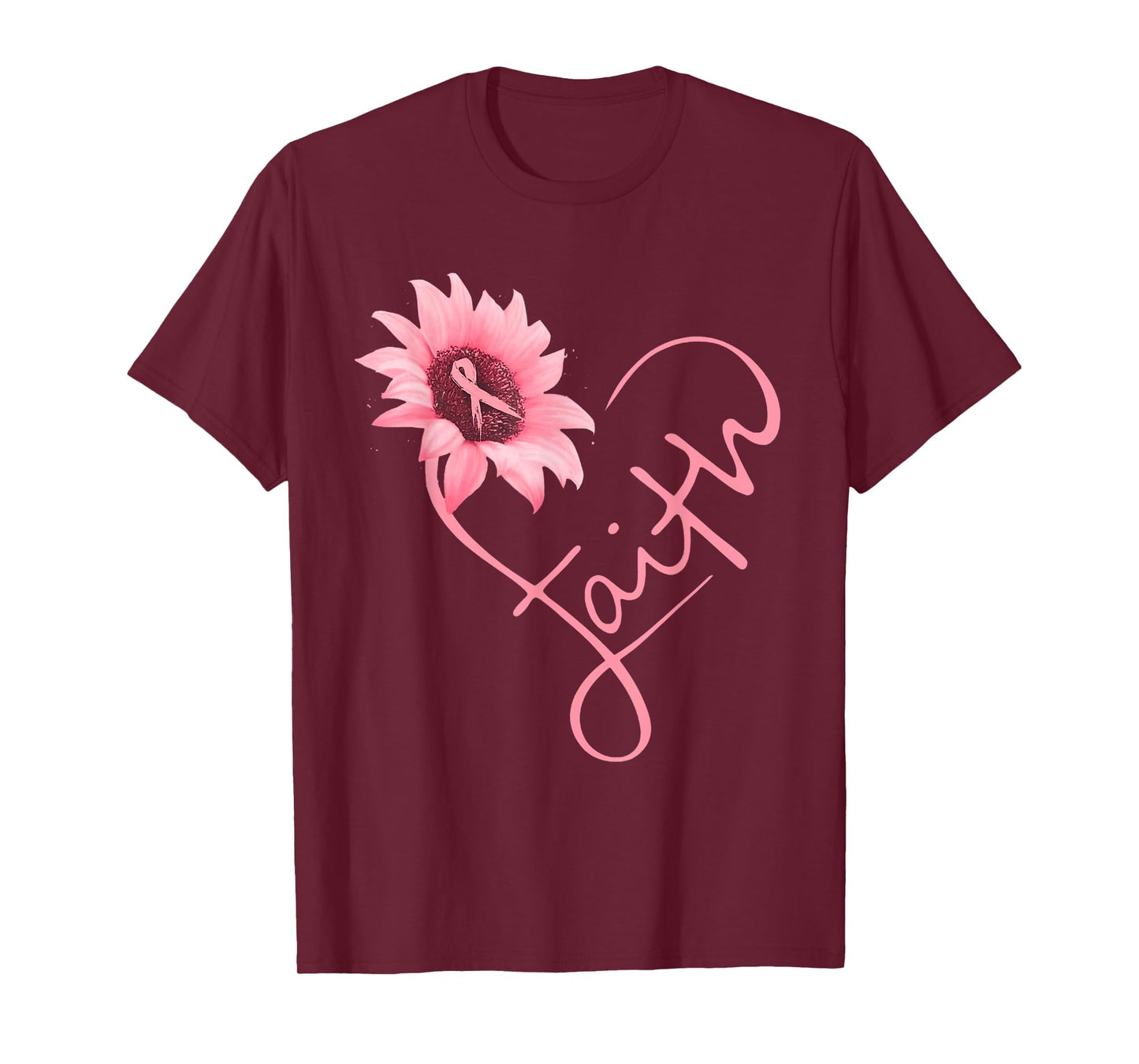 Breast Cancer Shirt Women Pink Ribbon Daisy Faith T-Shirt