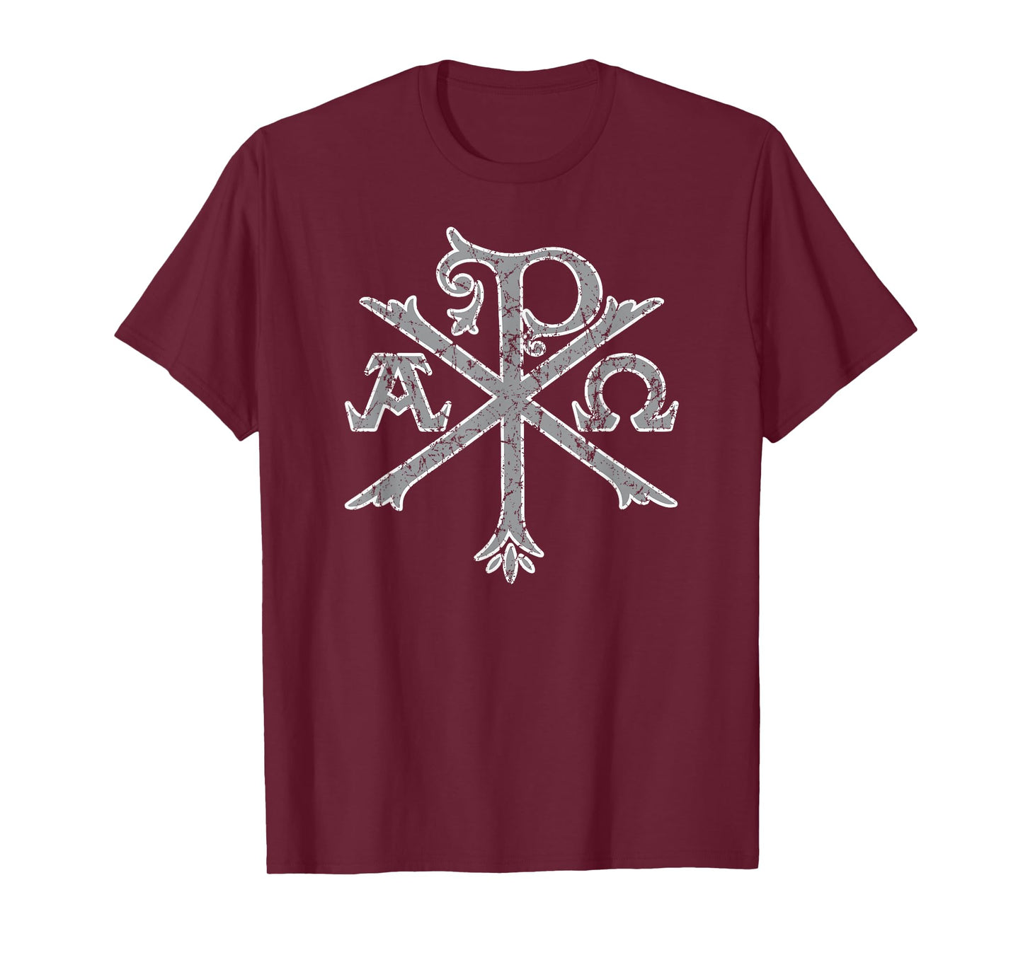 Chi Rho Christogram Alpha and Omega Distressed T-Shirt
