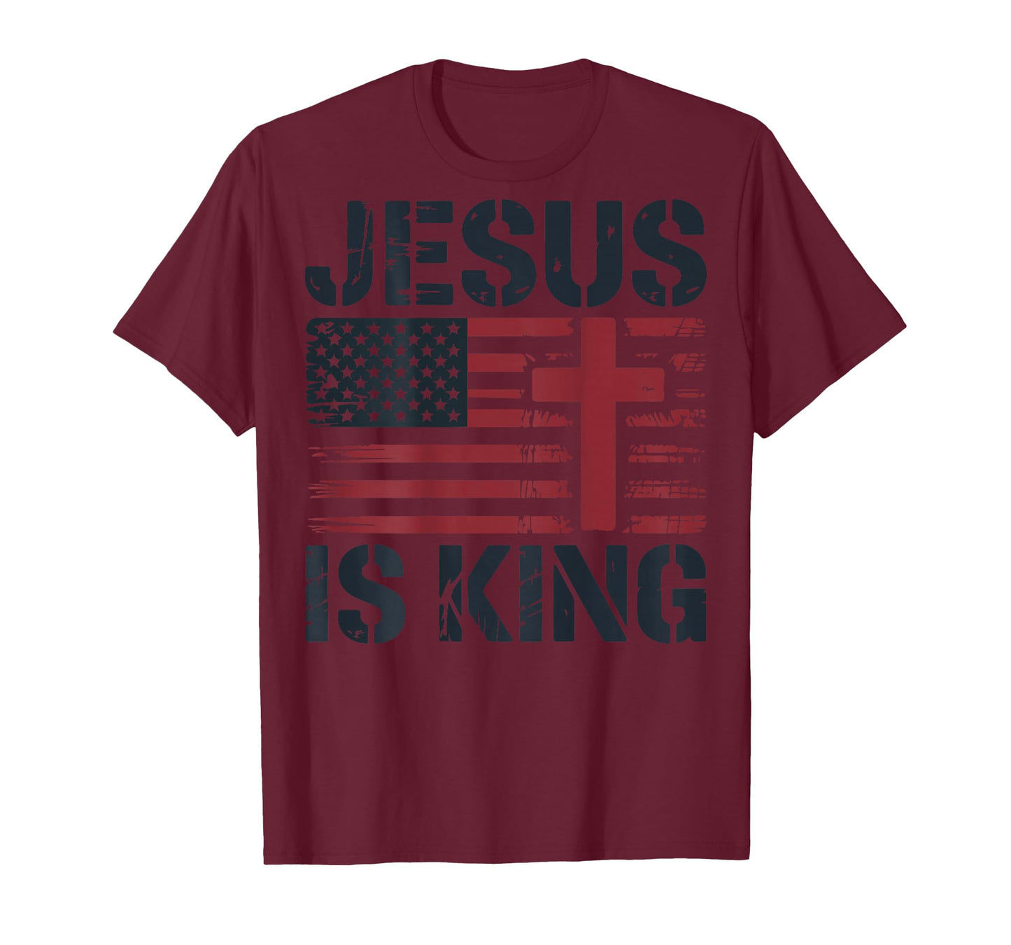 Mens Jesus is King American Flag Christian Patriotic Cross T-Shirt