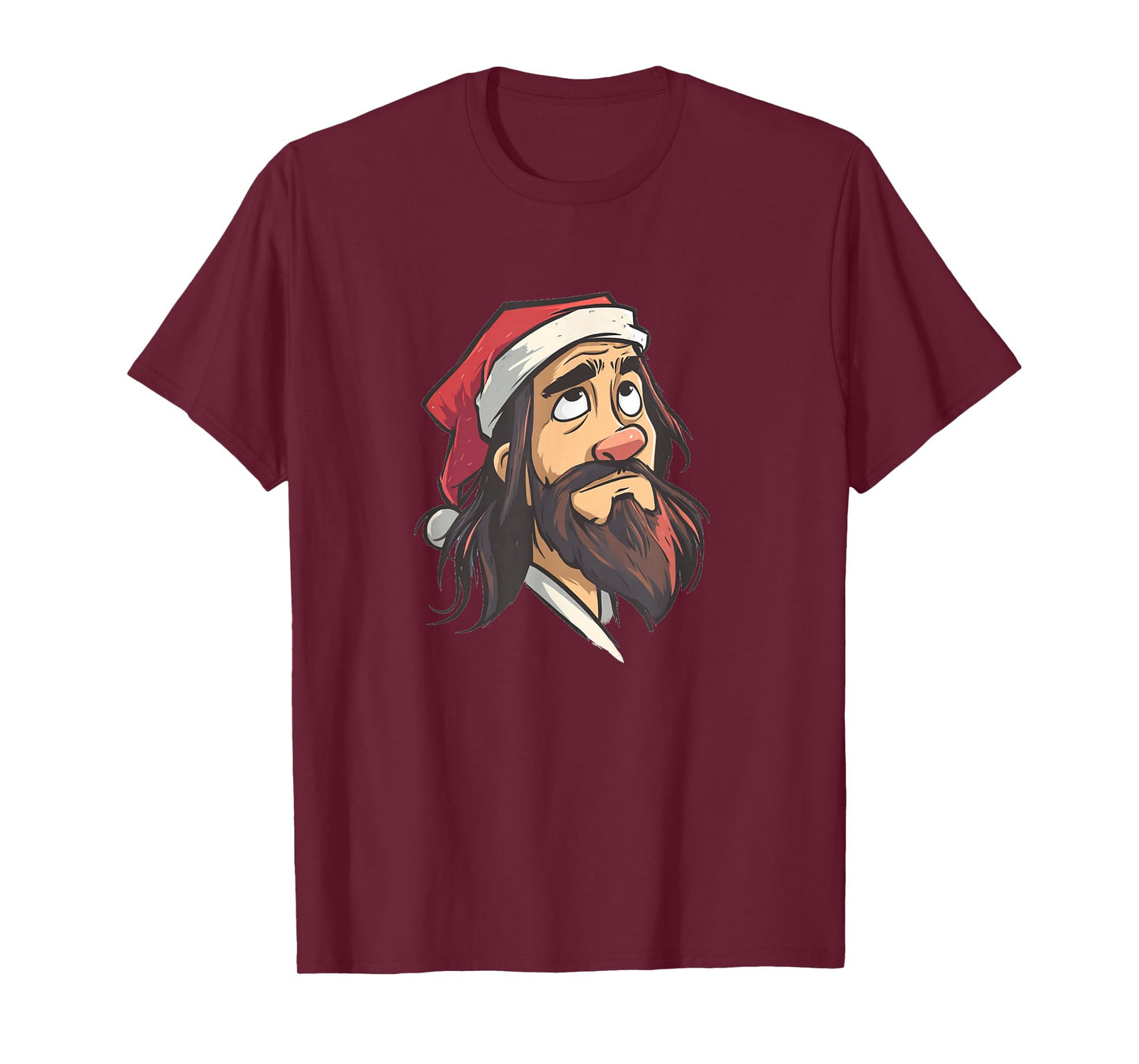 Handsome Jesus with Santa Claus Hat Graphic Costume T-Shirt