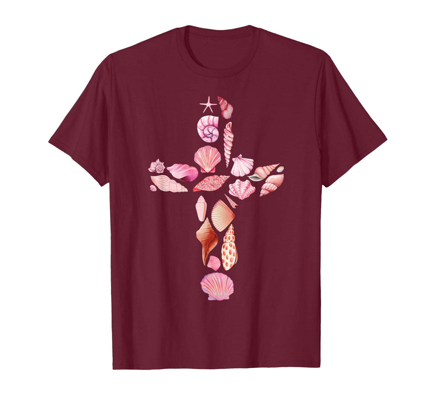 Beachy Ocean Seashell Faith Cross Christian Coquette T-Shirt