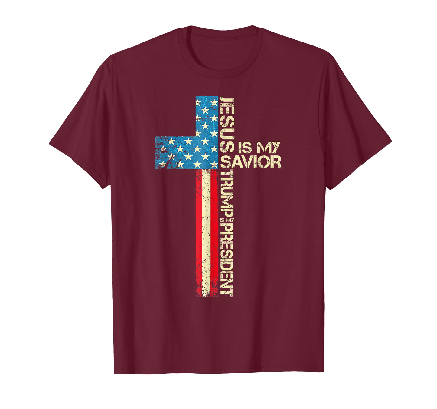 Jesus Is My Savior Trump Is My President 2024 USA Flag Cross T-Shirt