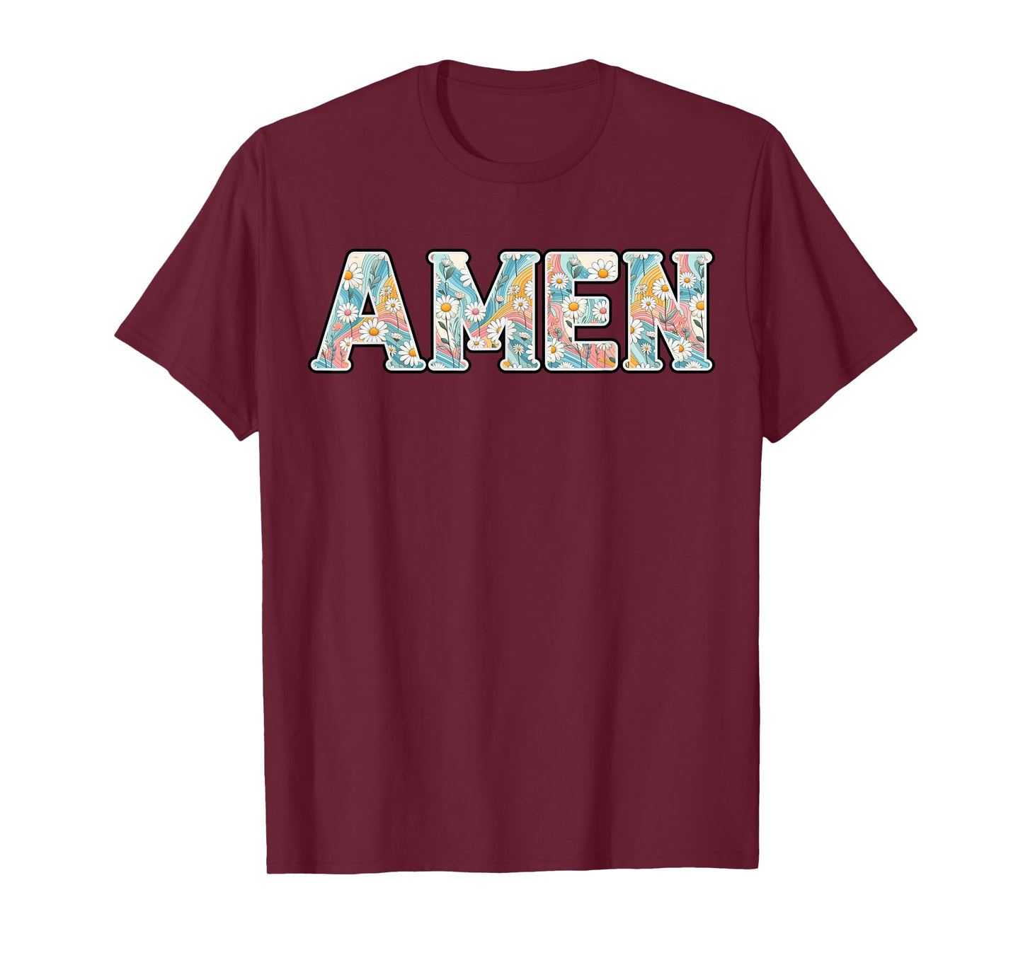 Amen Retro Daisy Flower Jesus Religious Faith Christian T-Shirt