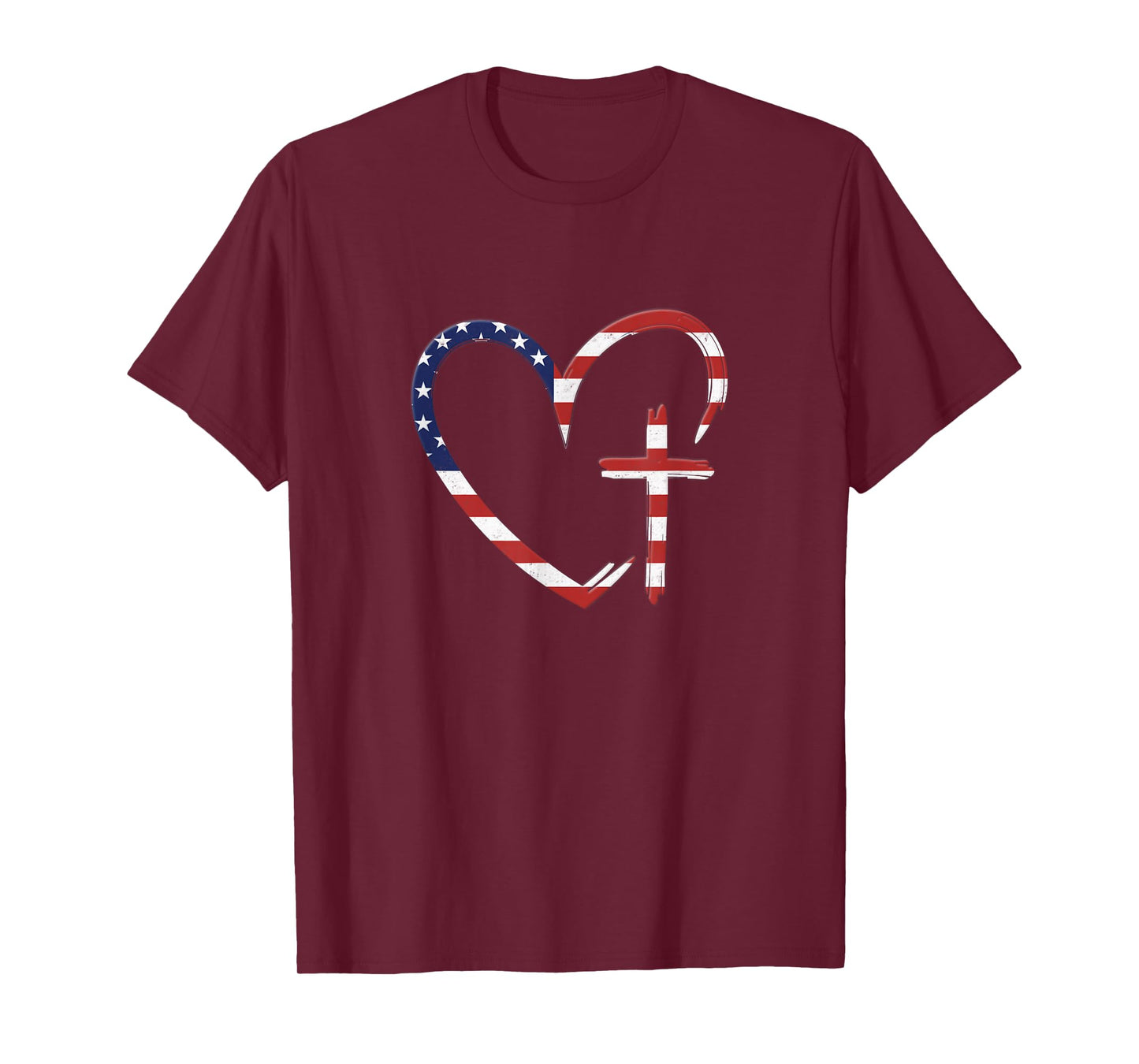 American Flag Jesus Love Heart Patriotic USA Cross T-Shirt