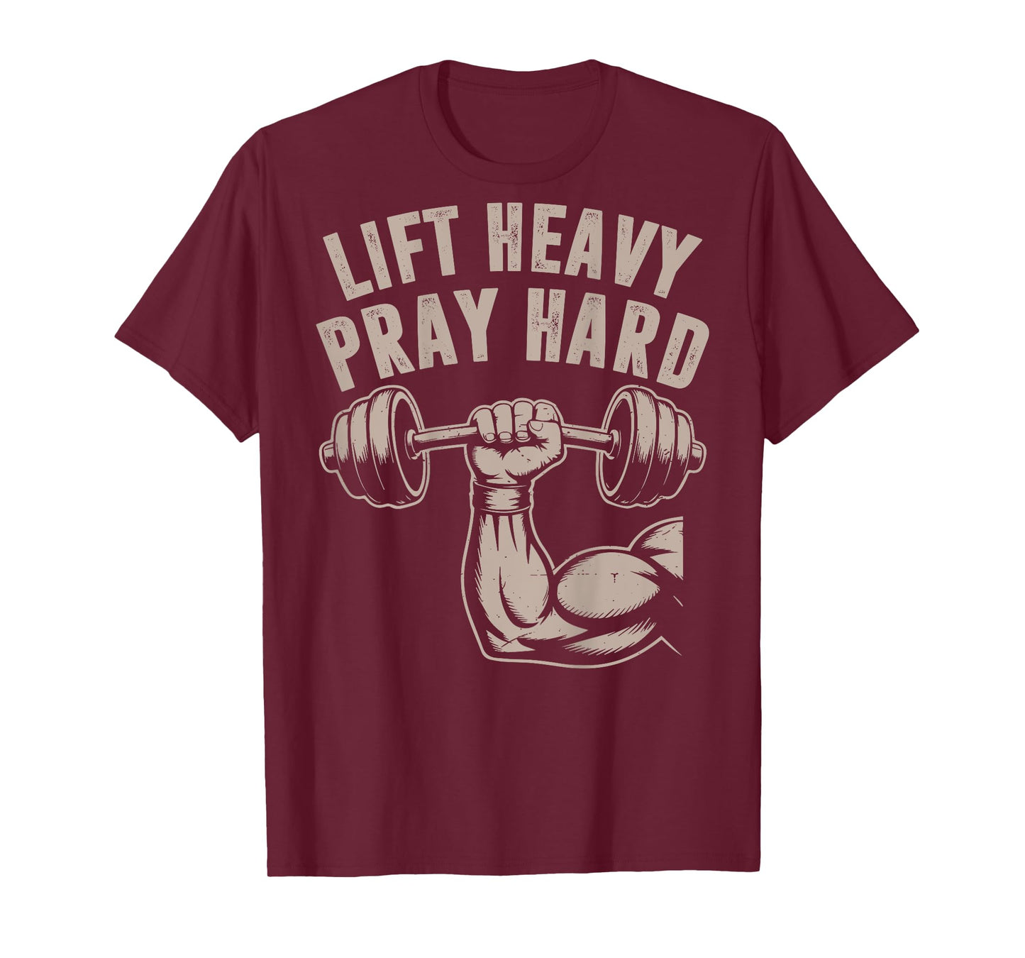 Men's Lift Heavy Pray Hard Christian Workout Jesus Gym Funny T-Shirt