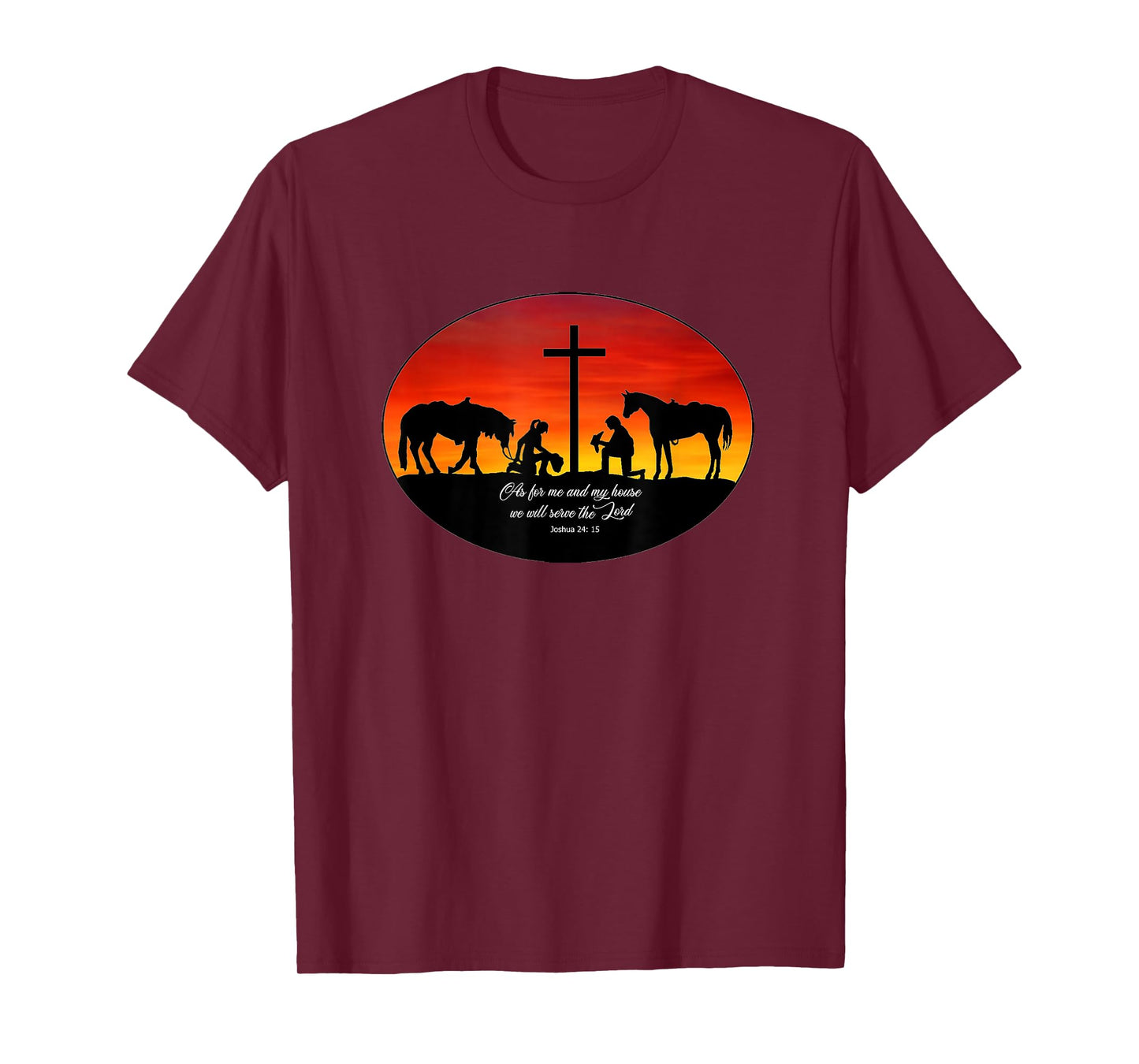 2 Cowhands praying at the Cross sunset. Christian Cowboy T-Shirt