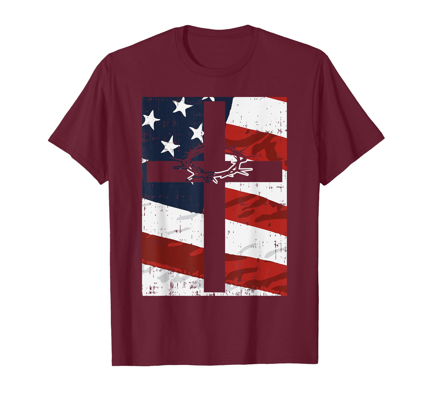 Cross American Flag Thorn God Jesus Faith Christian Gift T-Shirt