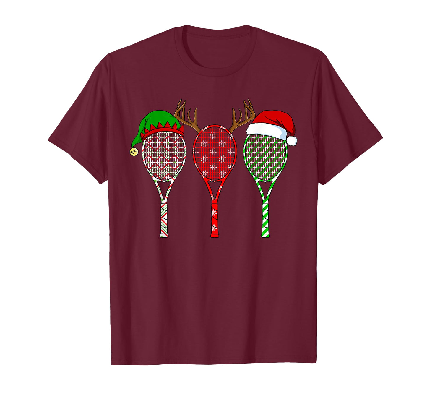Tennis Racket Christmas Hat Reindeer Anlter Game Sport T-Shirt