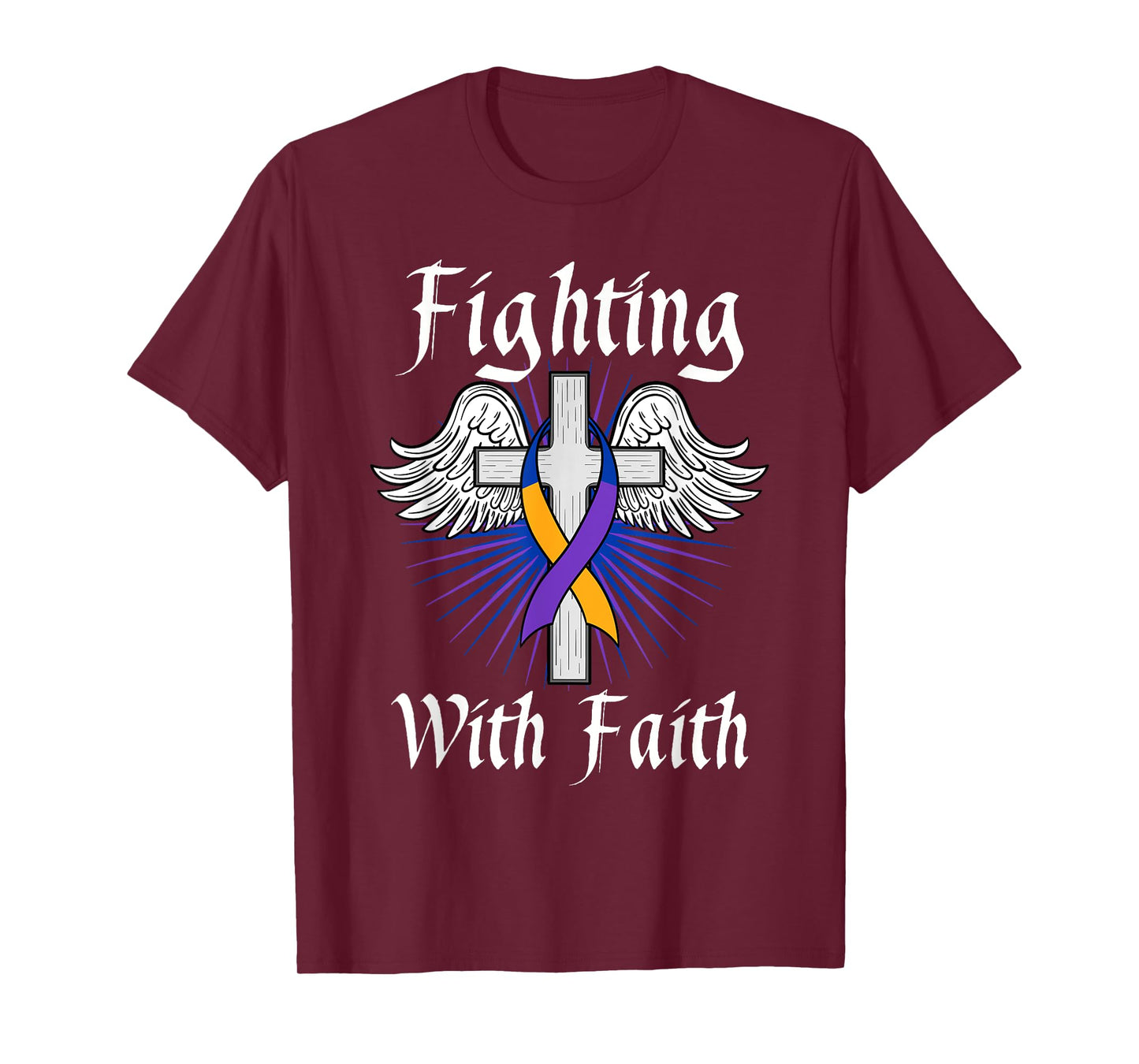 Fighting Faith Bladder Cancer Purple Blue And Yellow Dysuria T-Shirt