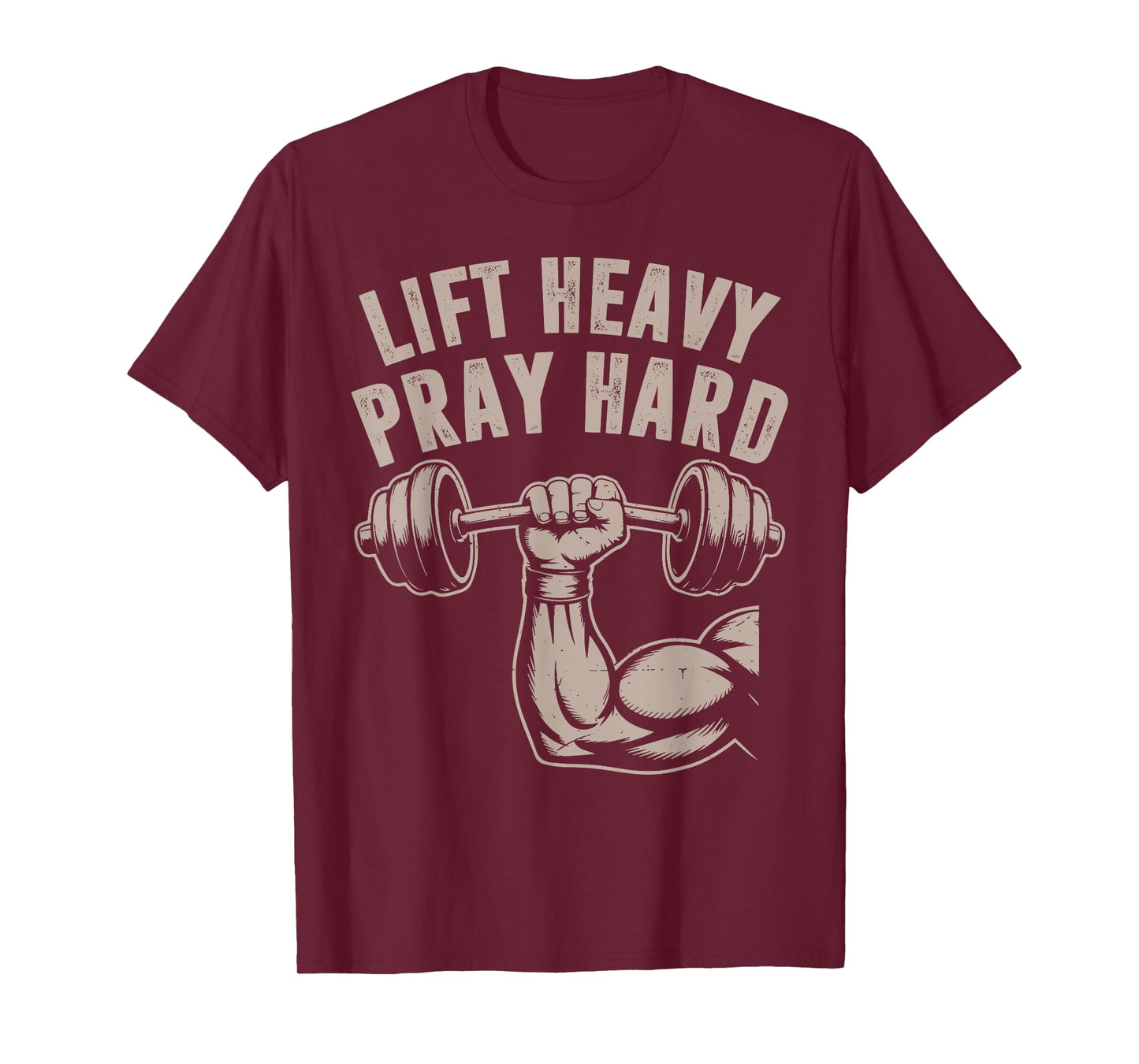 Men's Lift Heavy Pray Hard Christian Workout Jesus Gym Funny T-Shirt