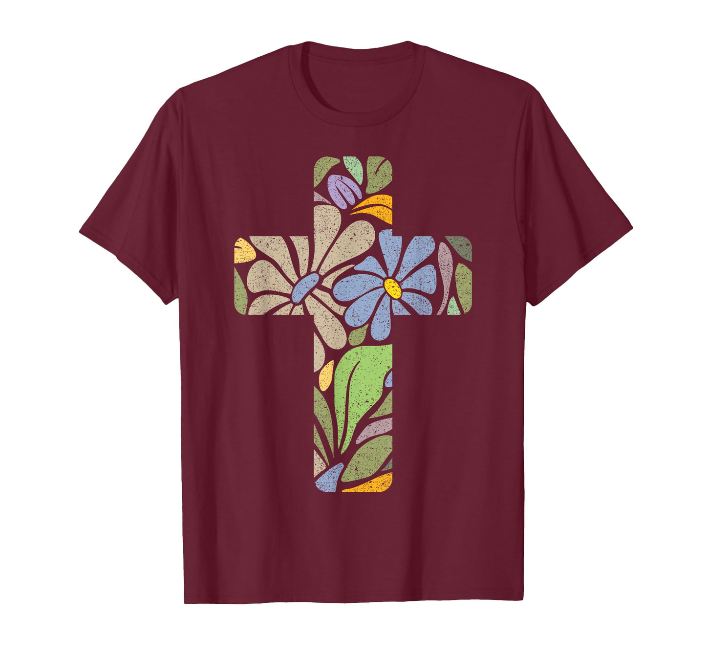 Christian Beautiful Cross of Flowers Pastel Colors Faith Art T-Shirt