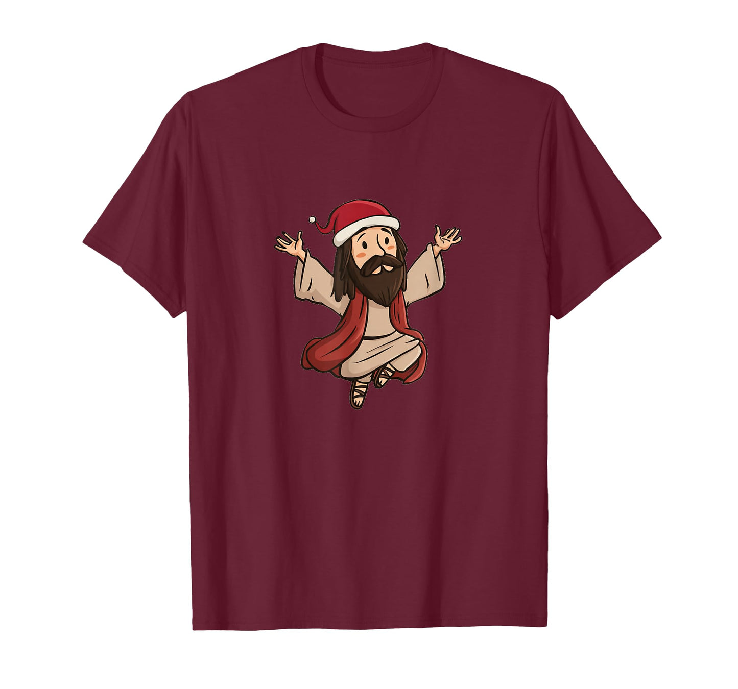 Cartoon Jesus Graphic with Festive Xmas Hat for Christmas T-Shirt