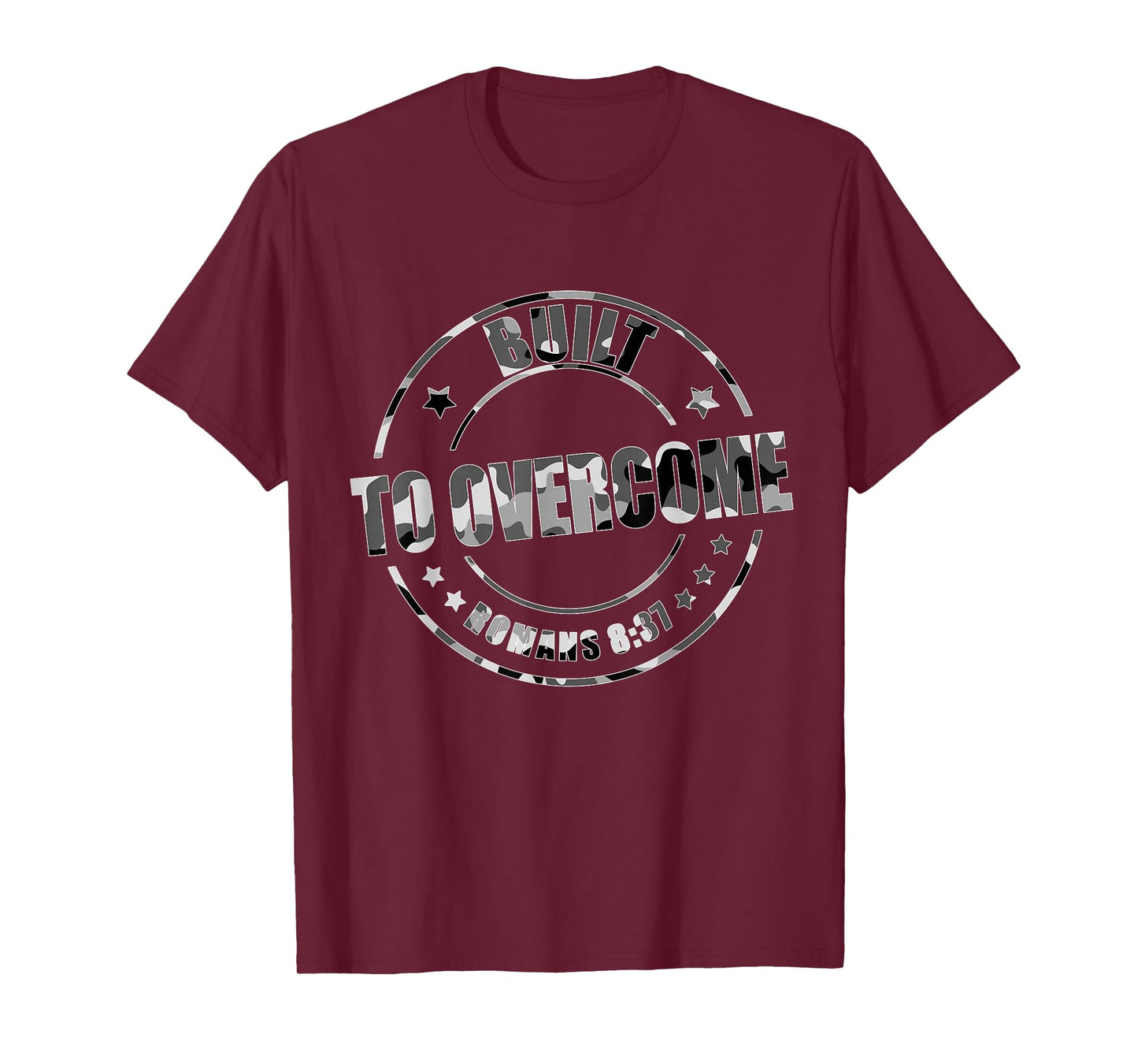 Built to Overcome Camo Gym Christian Faith Scripture Workout T-Shirt