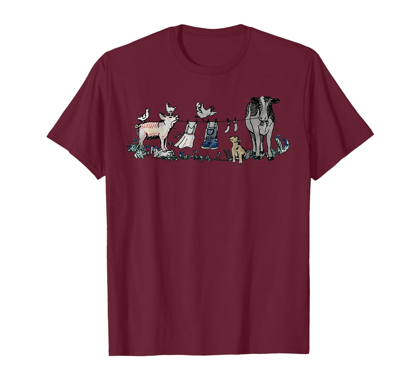 Retro Barnyard Animals Meme Farm Animals Hanging Clothesline T-Shirt