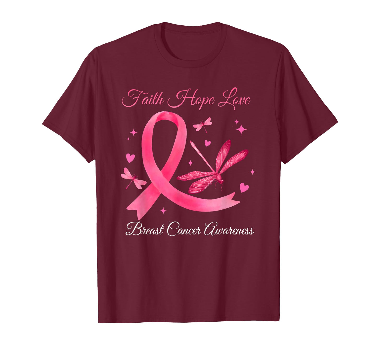 Faith Hope Love Flowers Breast Cancer Awareness Support T-Shirt