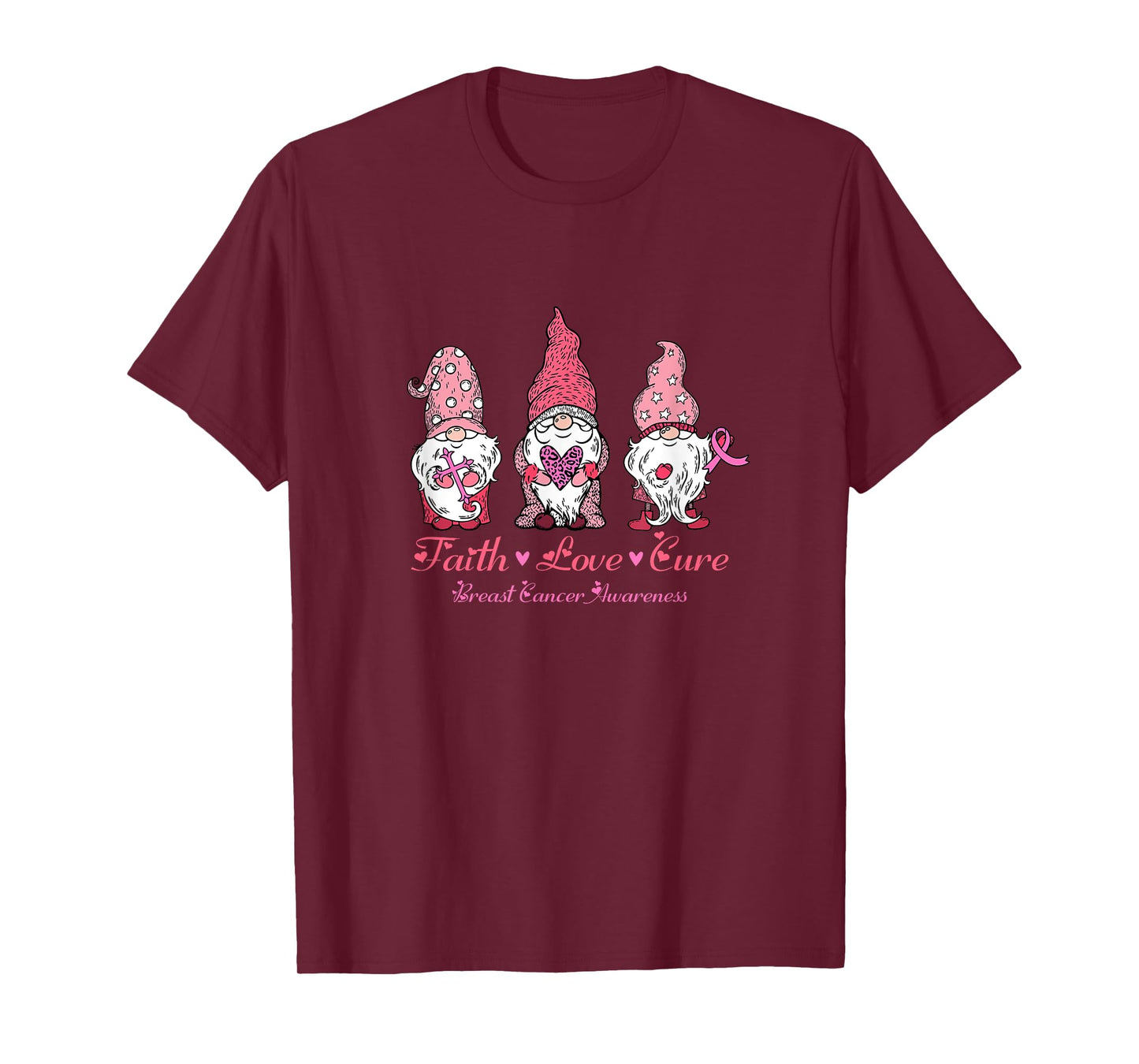 Gnomes Pink Warrior Faith Hope Love Breast Cancer Awareness T-Shirt