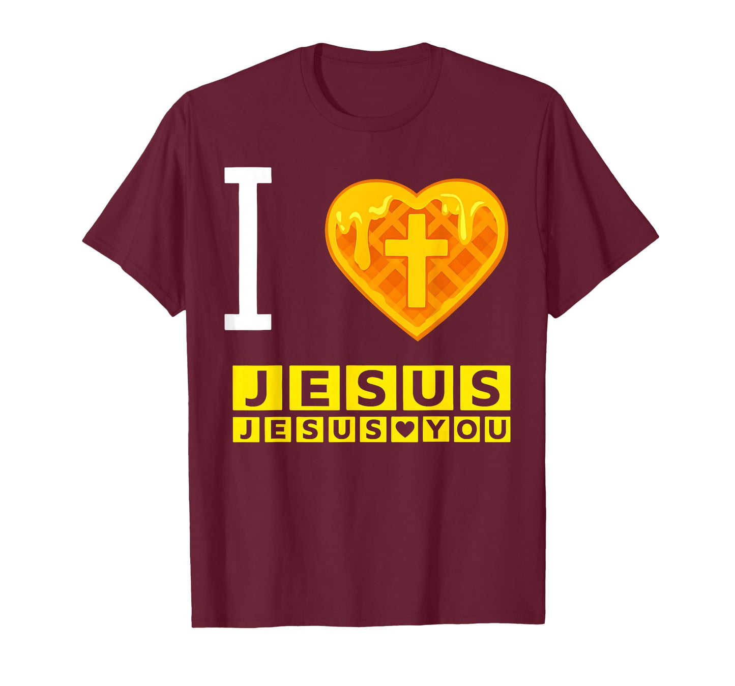 Jesus I Love Jesus Waffle Heart Christian Cross God Faith T-Shirt