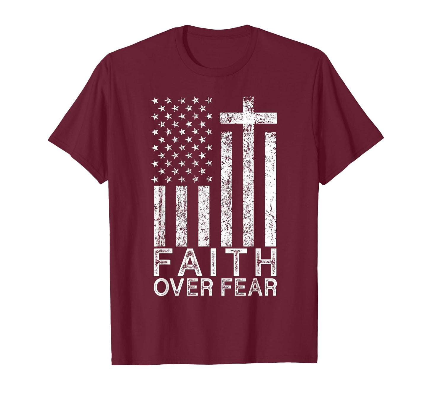 America Pride US Flag Faith Over Fear Christian Cross Jesus T-Shirt