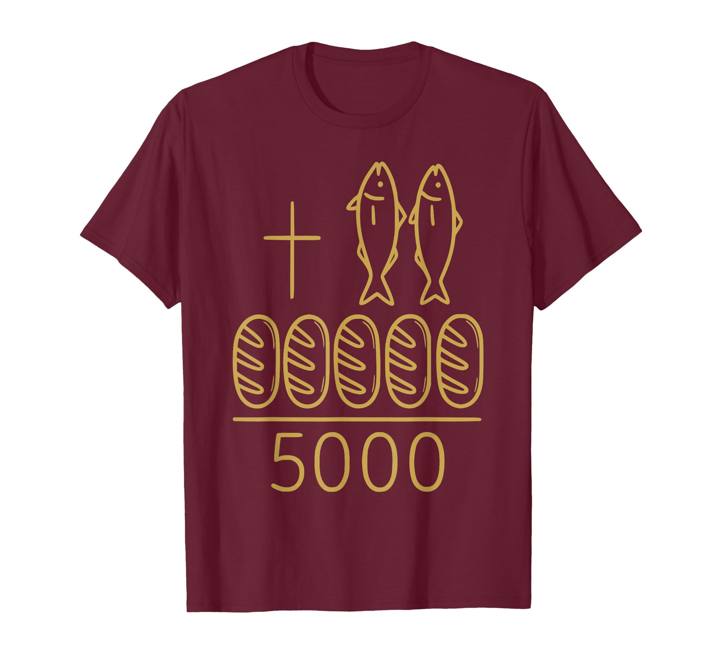 2 Fishes 5 Breads Jesus Cross 5000 Miracle Christian T-Shirt