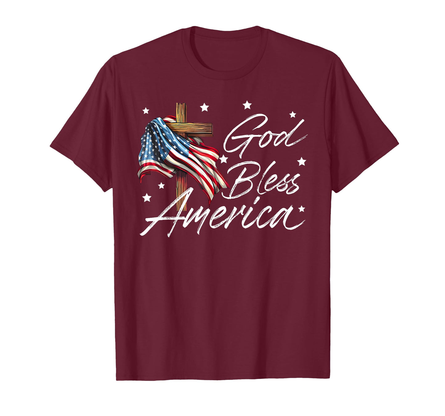 God Bless America Cross American Flag US Patriotic Christian T-Shirt