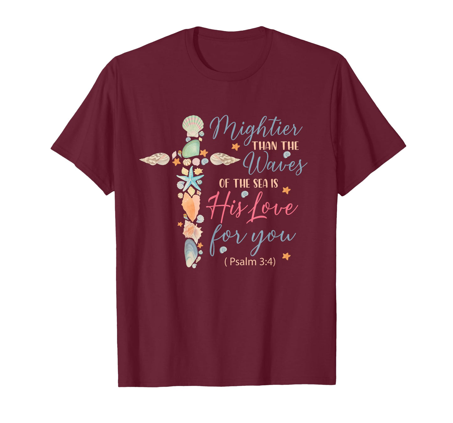 Christian Seashell Style Beach Vacation Faith Cross Women T-Shirt
