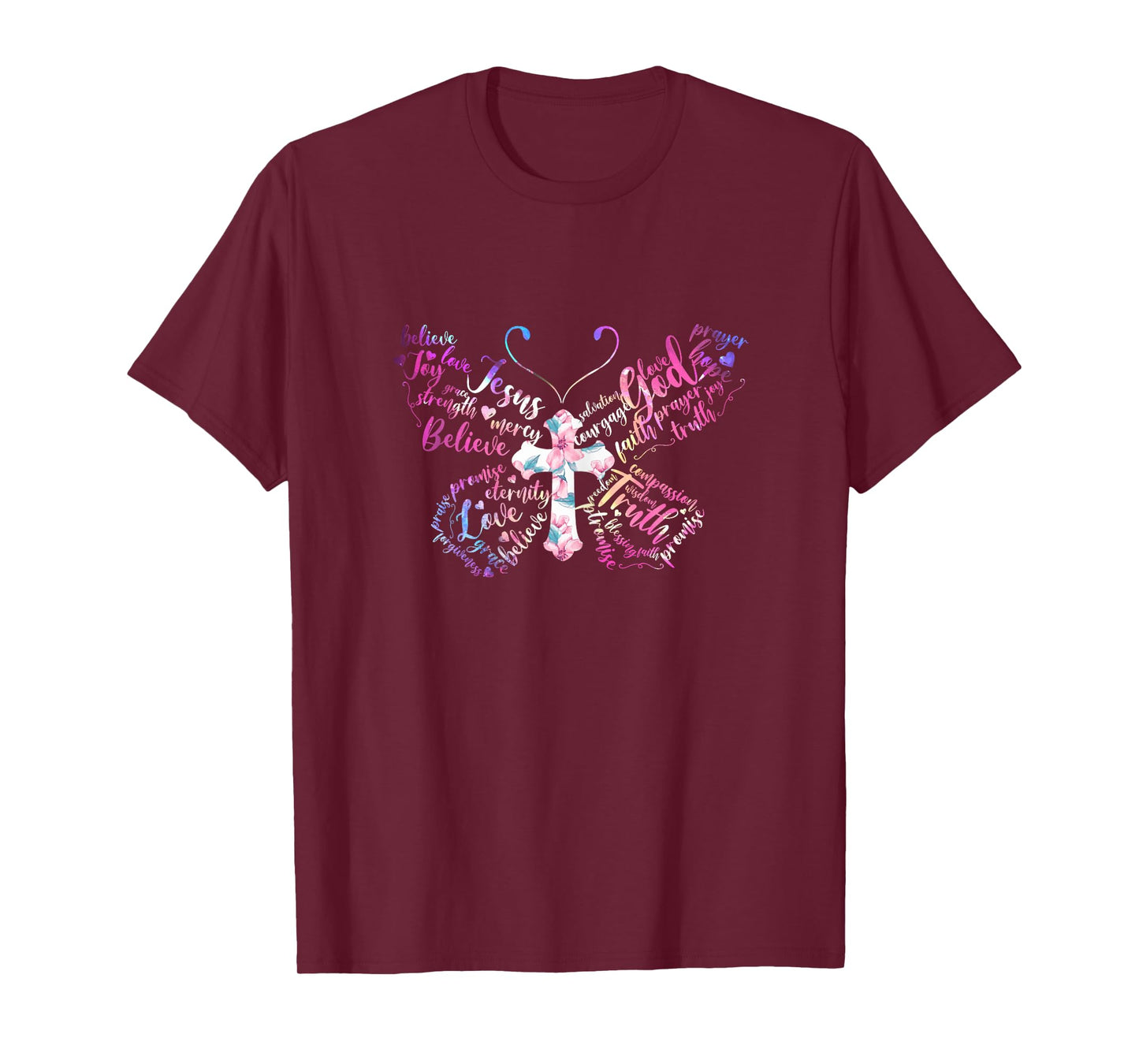 Butterfly Prayer Jesus Christian Cross Floral Pattern T-Shirt