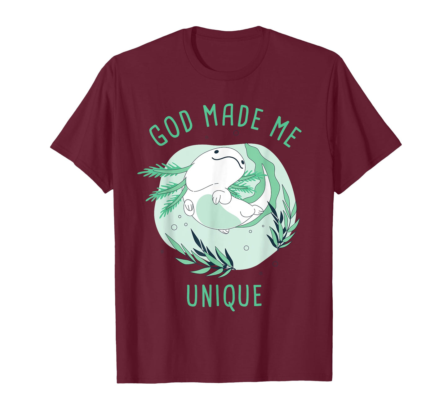 God Made Me Unique – Cute Axolotl Christian Faith Cartoon T-Shirt