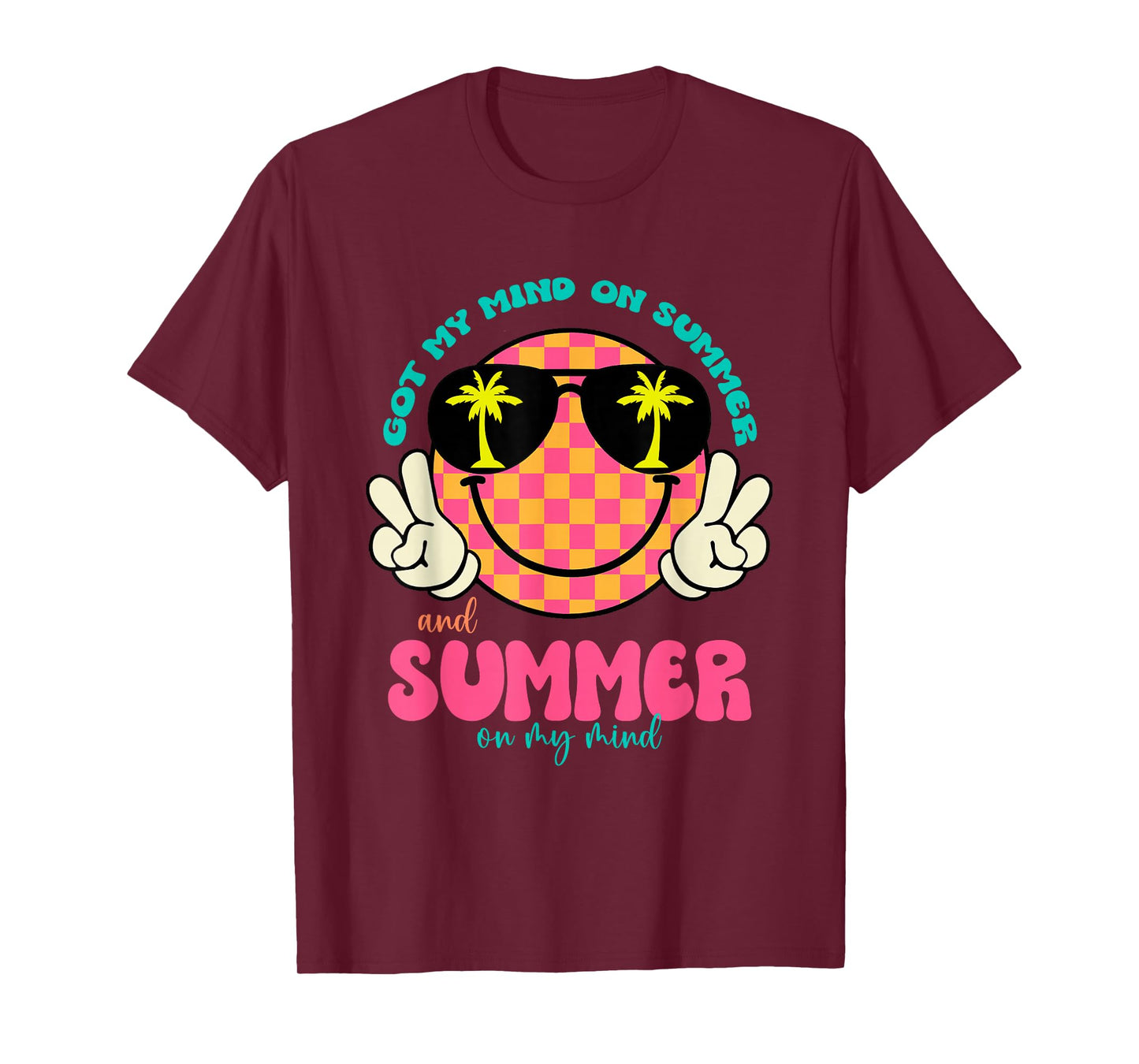 Groovy Happy Face Summer Vibes Got My Mind On Summer Teacher T-Shirt