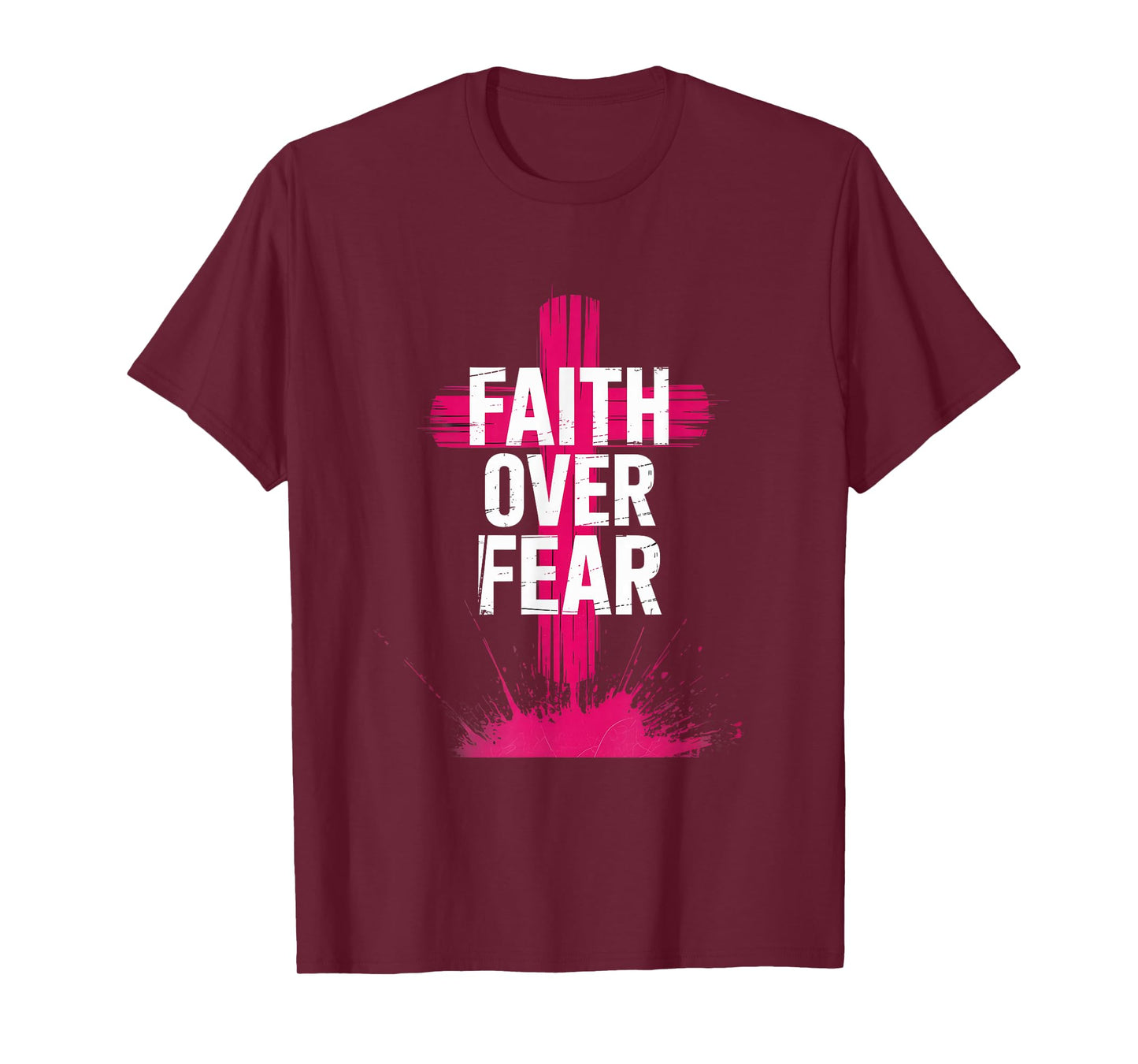 Faith Over Fear Pink Cross Christian Streetwear T-Shirt