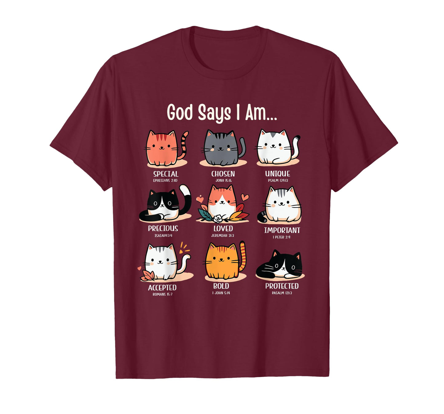 Funny Cat Girls Teens Kids God Says I Am Christian T-Shirt