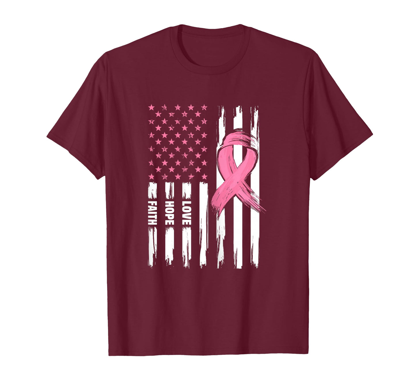 Love Hope Faith USA American Flag | Breast Cancer T-Shirt
