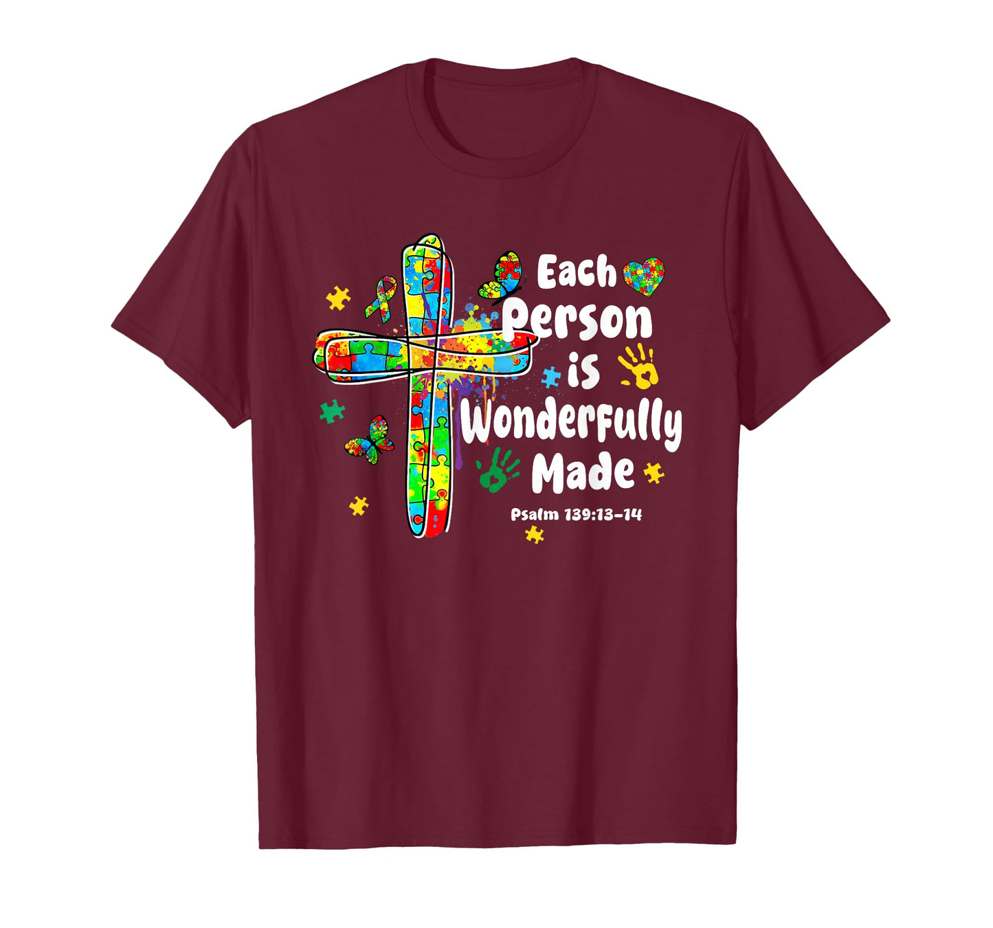 Each Person Is Wonderfully Made Christian Autism Bible Verse T-Shirt