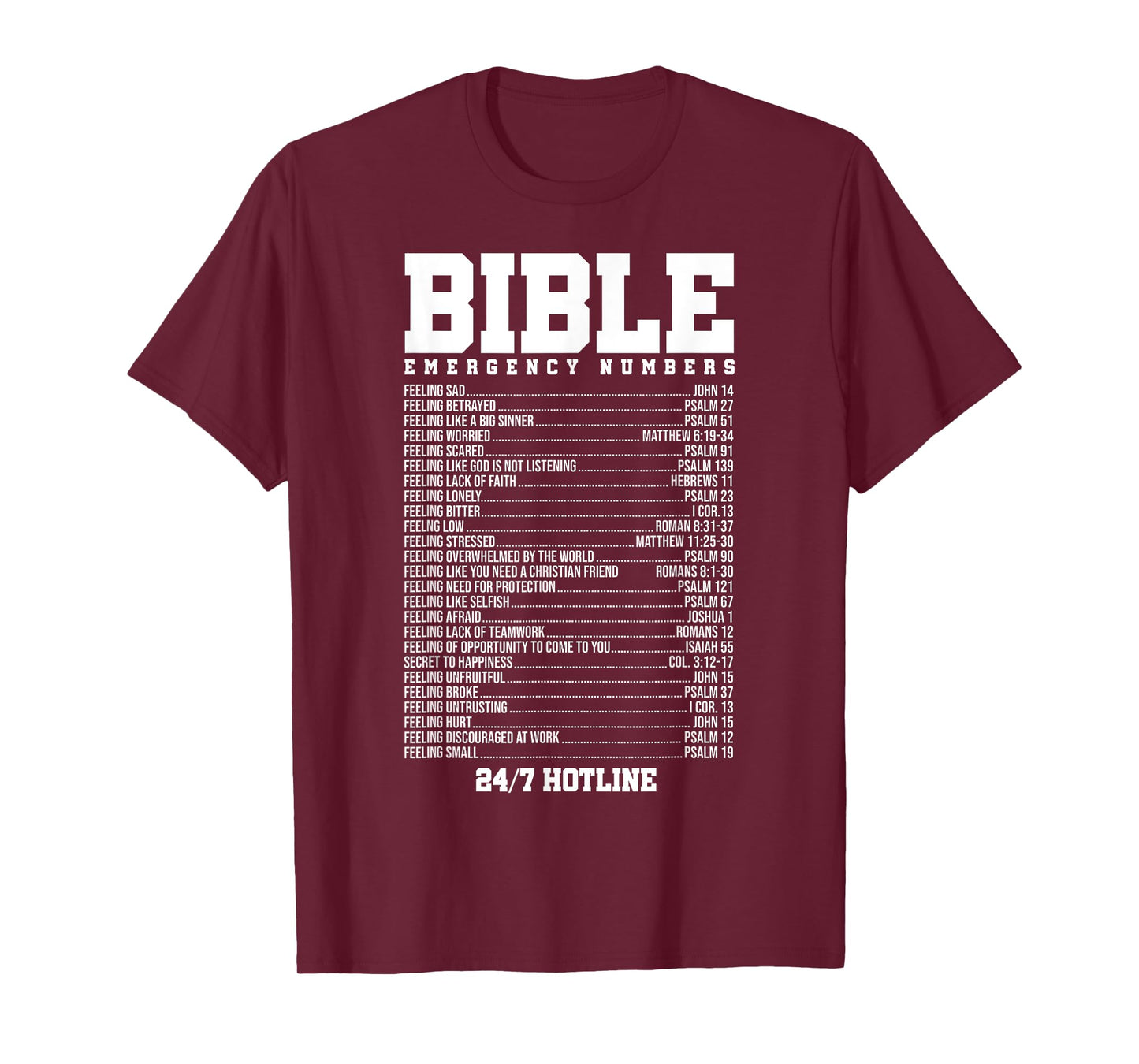 Bible Verses Emergency Number Hotline Christian Religious T-Shirt