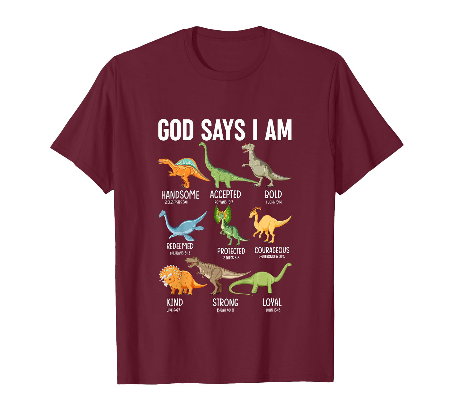 Kids God Says I Am Dinosaur Funny Dino Kids Boys Bible Verse T-Shirt