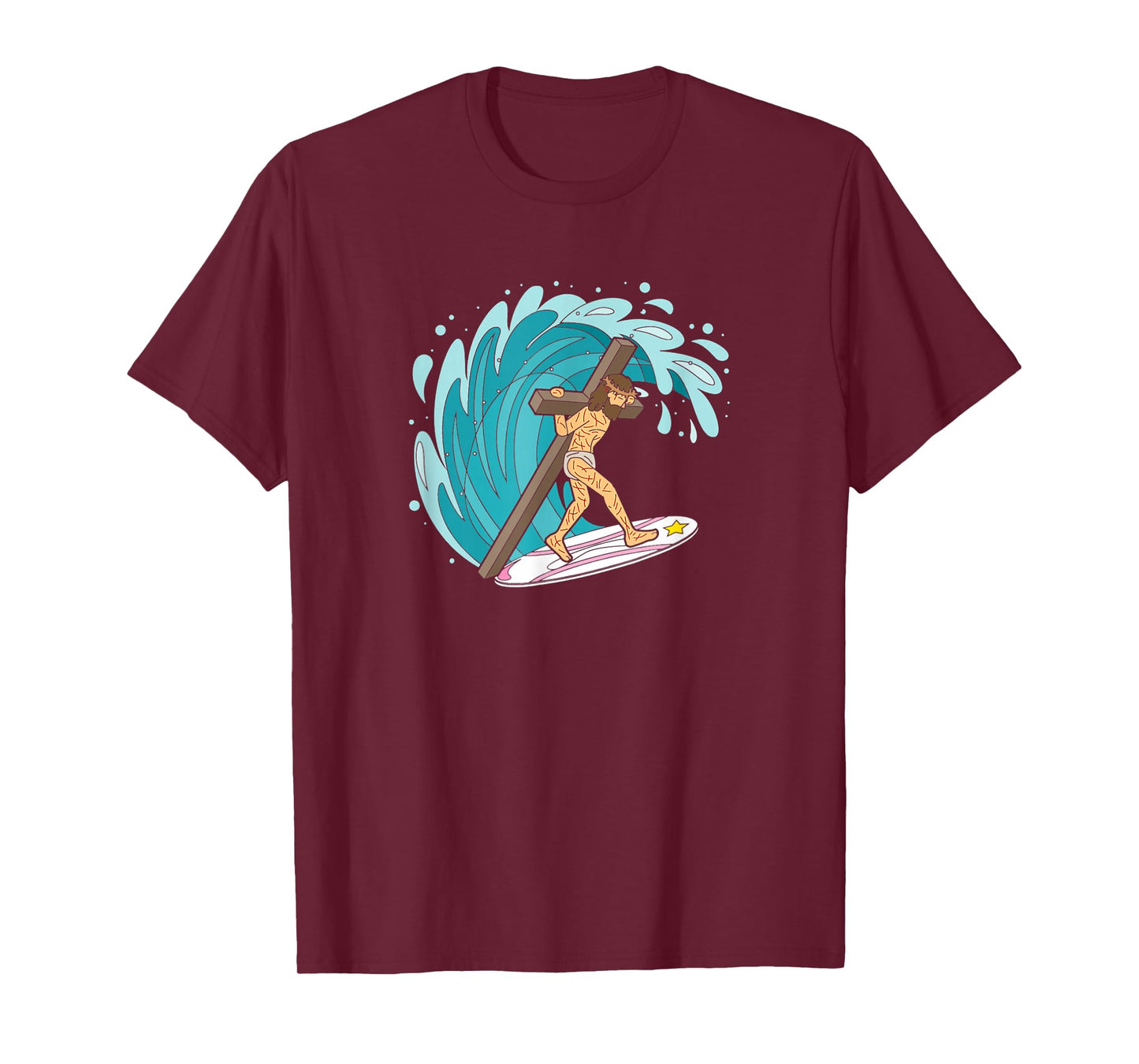Jesus Surfing Christmas Cross Xmas Holiday Christian Surfer T-Shirt