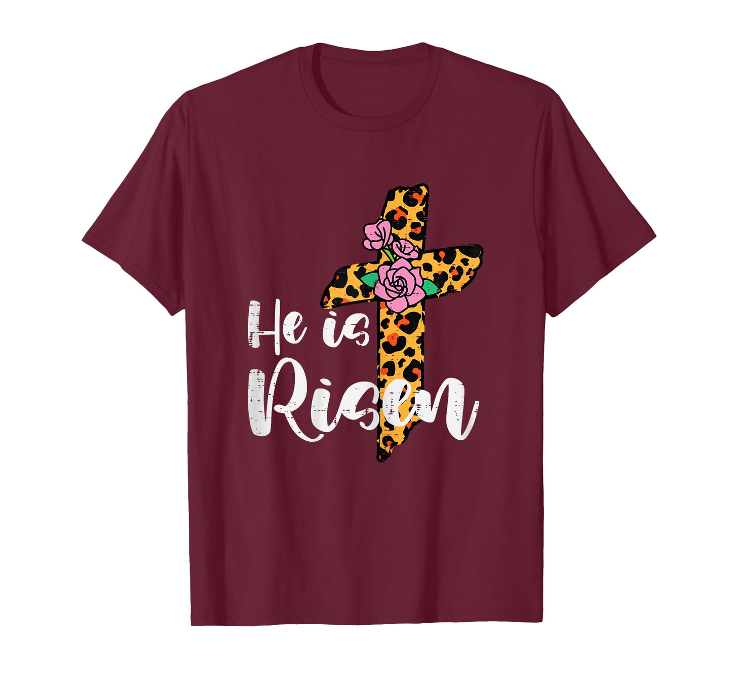 Cross Flower He Is Risen Christ Easter Jesus Religious Women T-Shirt