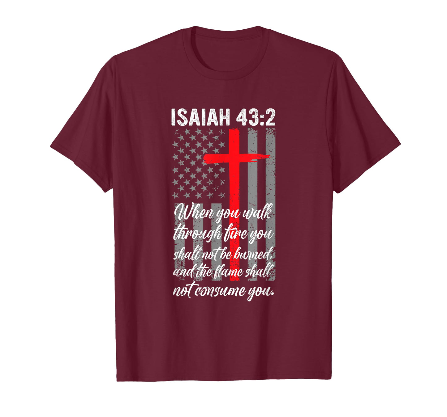 Thin Red Line Firefighter Cross Bible Verse American Flag T-Shirt