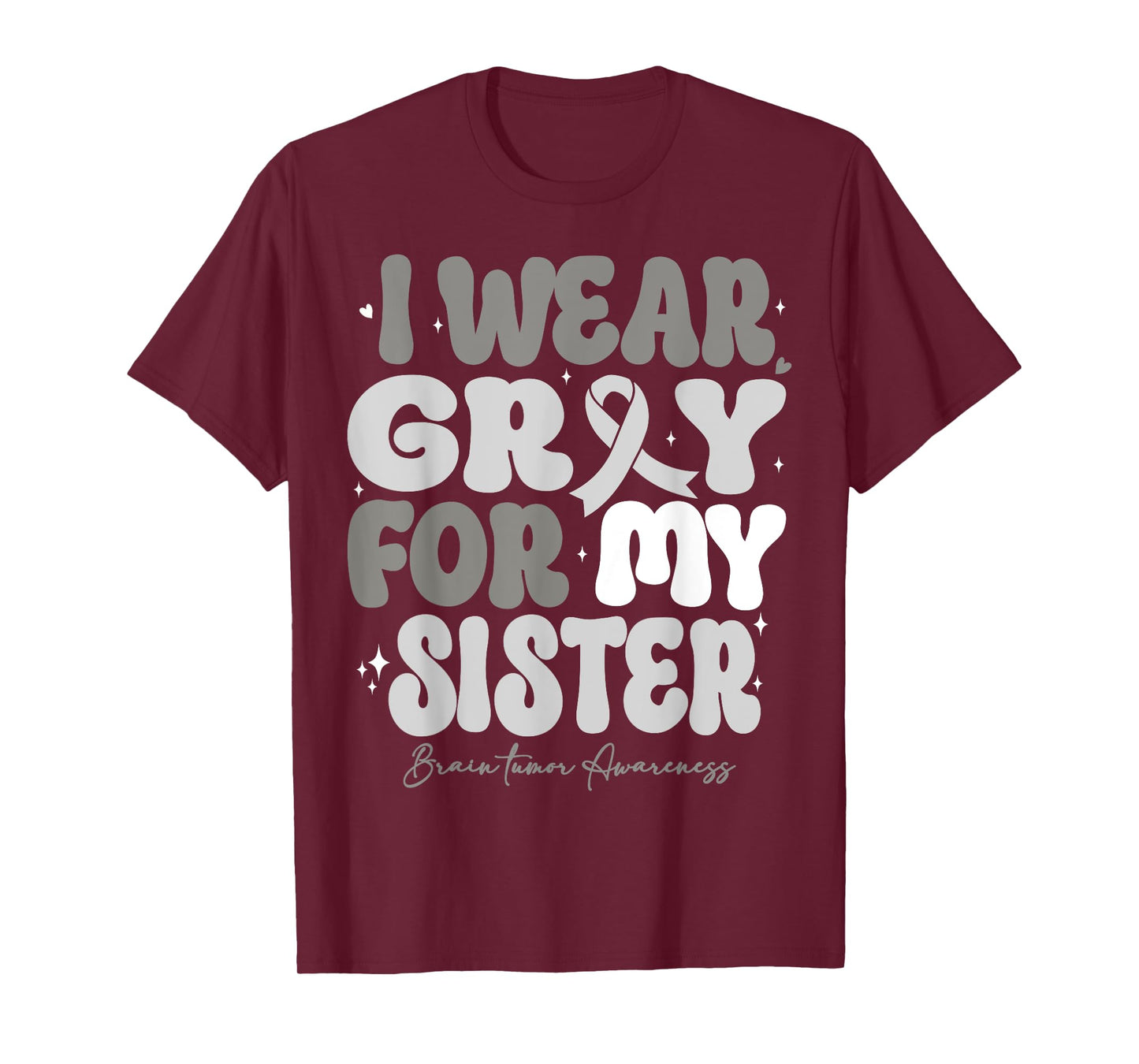 I Wear Gray For My Sister Brain Tumor Awareness Ribbon Retro T-Shirt