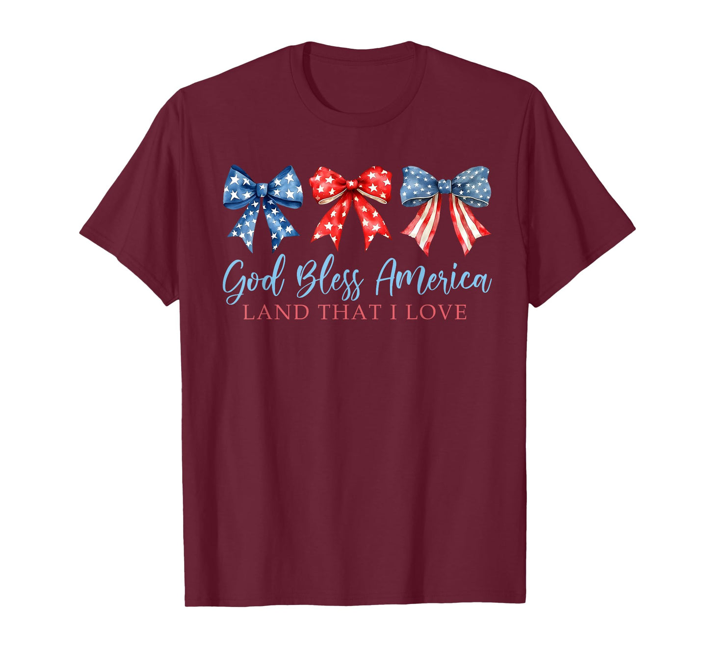 God Bless America Land That I Love Coquette Bow 4th Of July T-Shirt