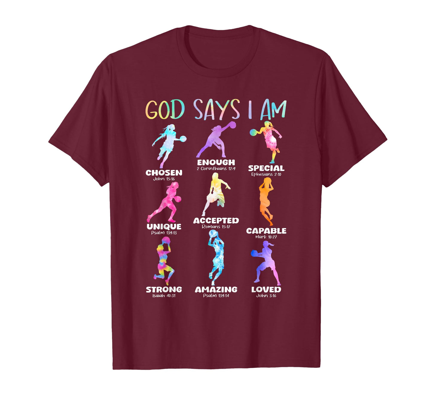 God Says I Am Christian Girls Teens Kids Basketball Tie Dye T-Shirt