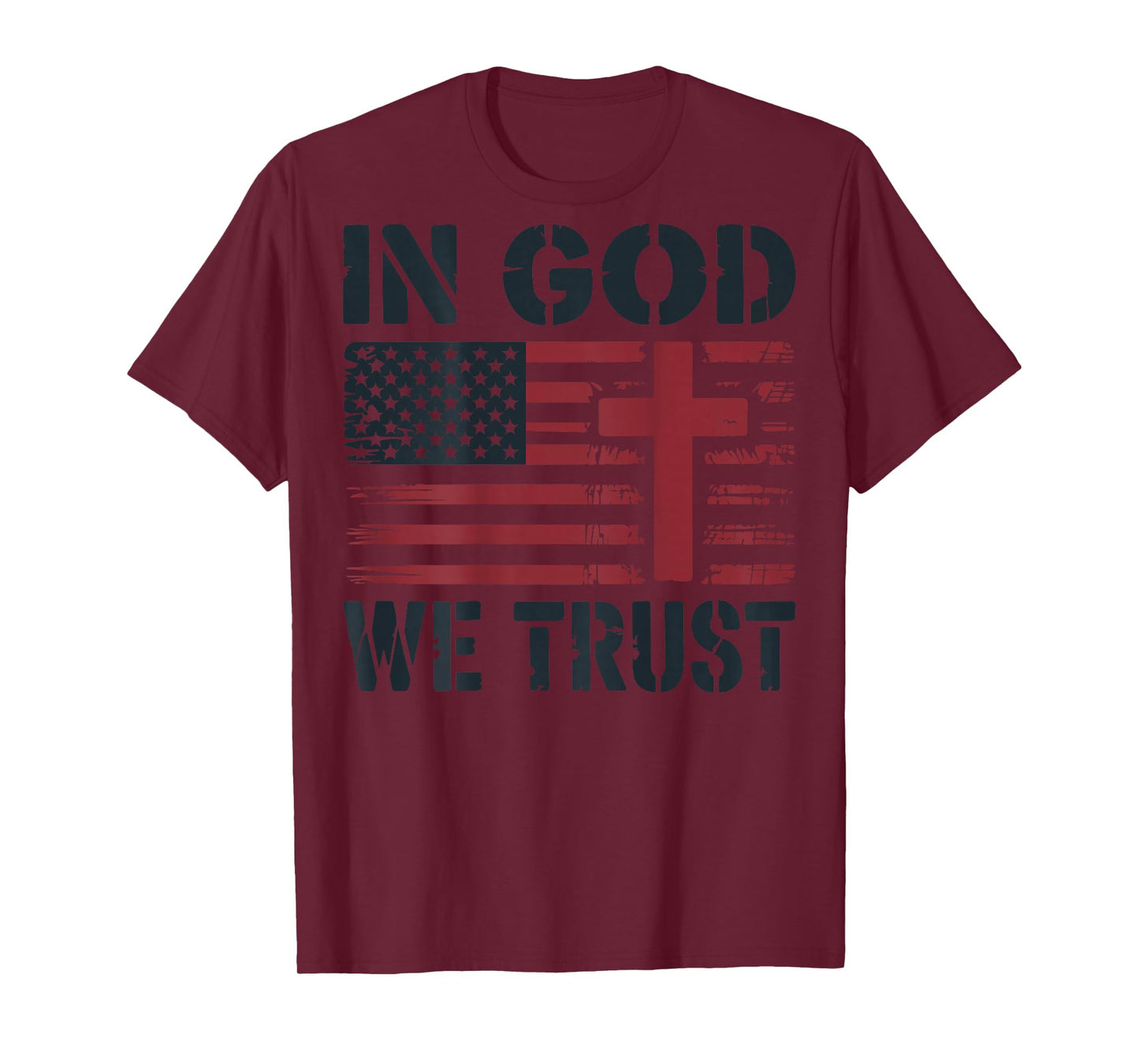 Mens in God We Trust Christian Patriotic Cross American Flag T-Shirt