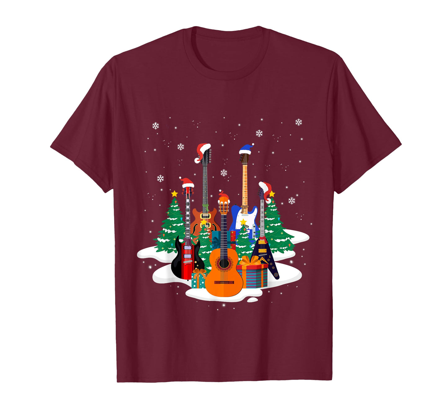 Guitar Santa Hat Christmas Tree Funny Music Loves Xmas Gifts T-Shirt