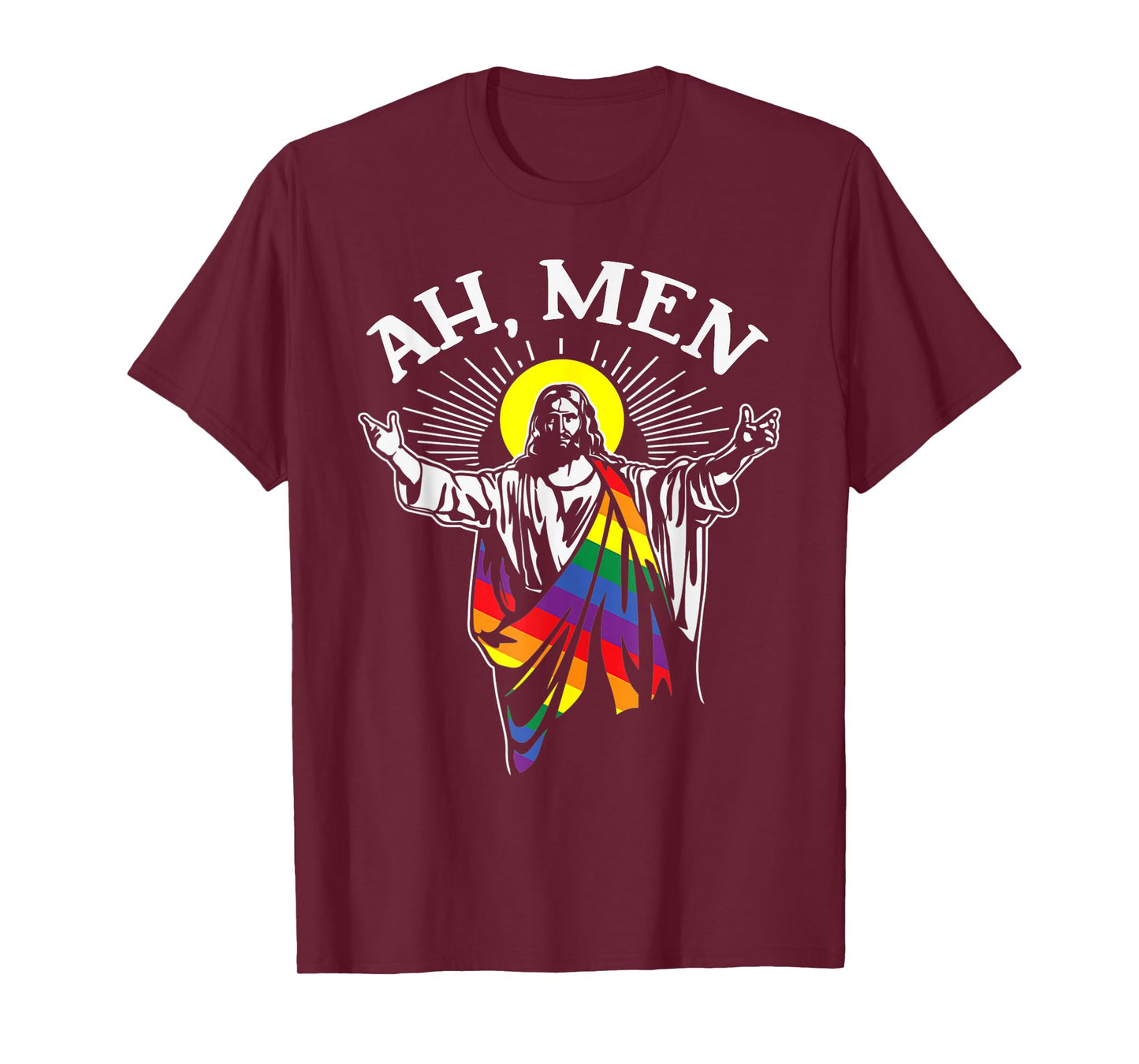 Ah Men Funny LGBT Gay Pride Jesus Rainbow Flag Christian T-Shirt