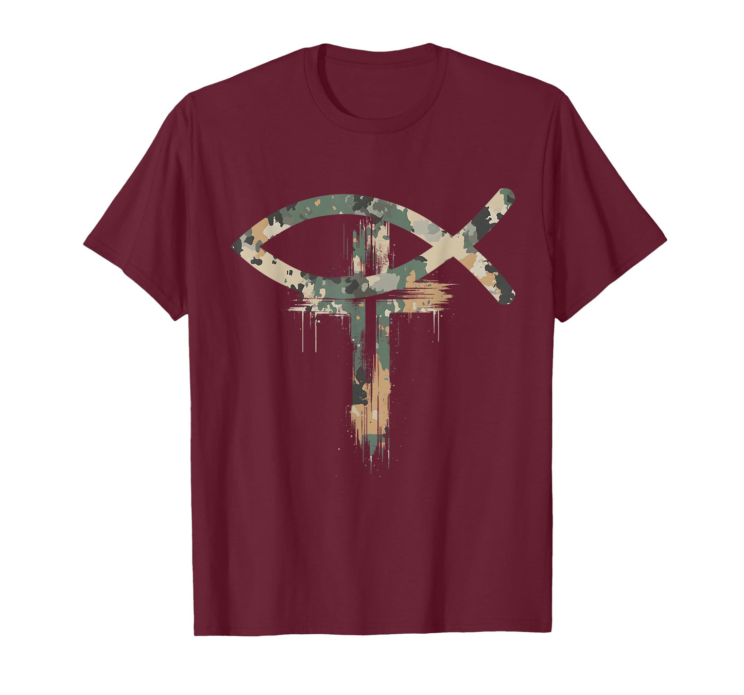 Cross Christian Fish Symbol Camo Camouflage Natural T-Shirt